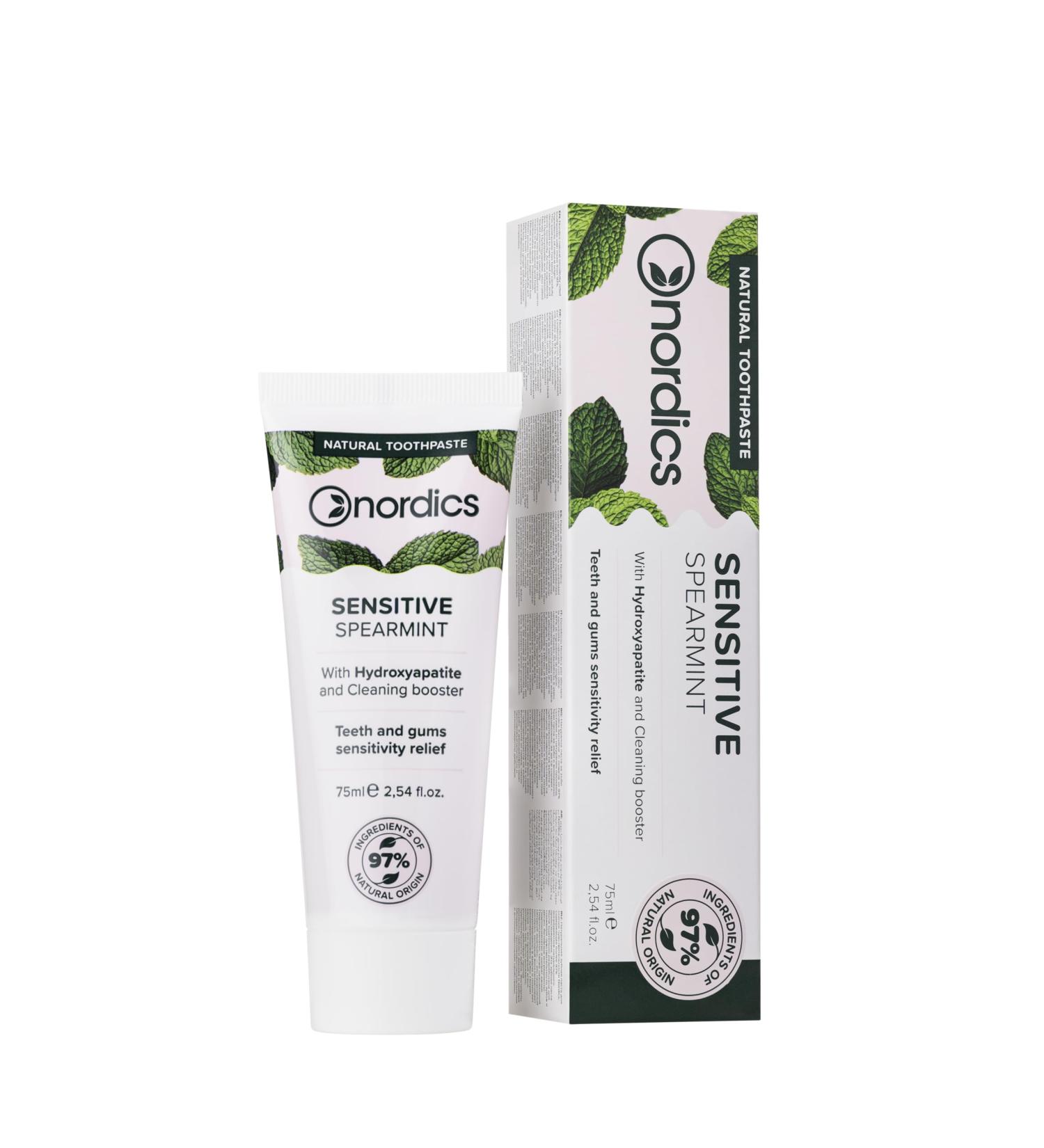 Nordics Dentifrice r parateur Sensitive la menthe verte avec hydroxylapatite artificielle 97 % d'ingr dients naturels Sans fluorure 75 ml