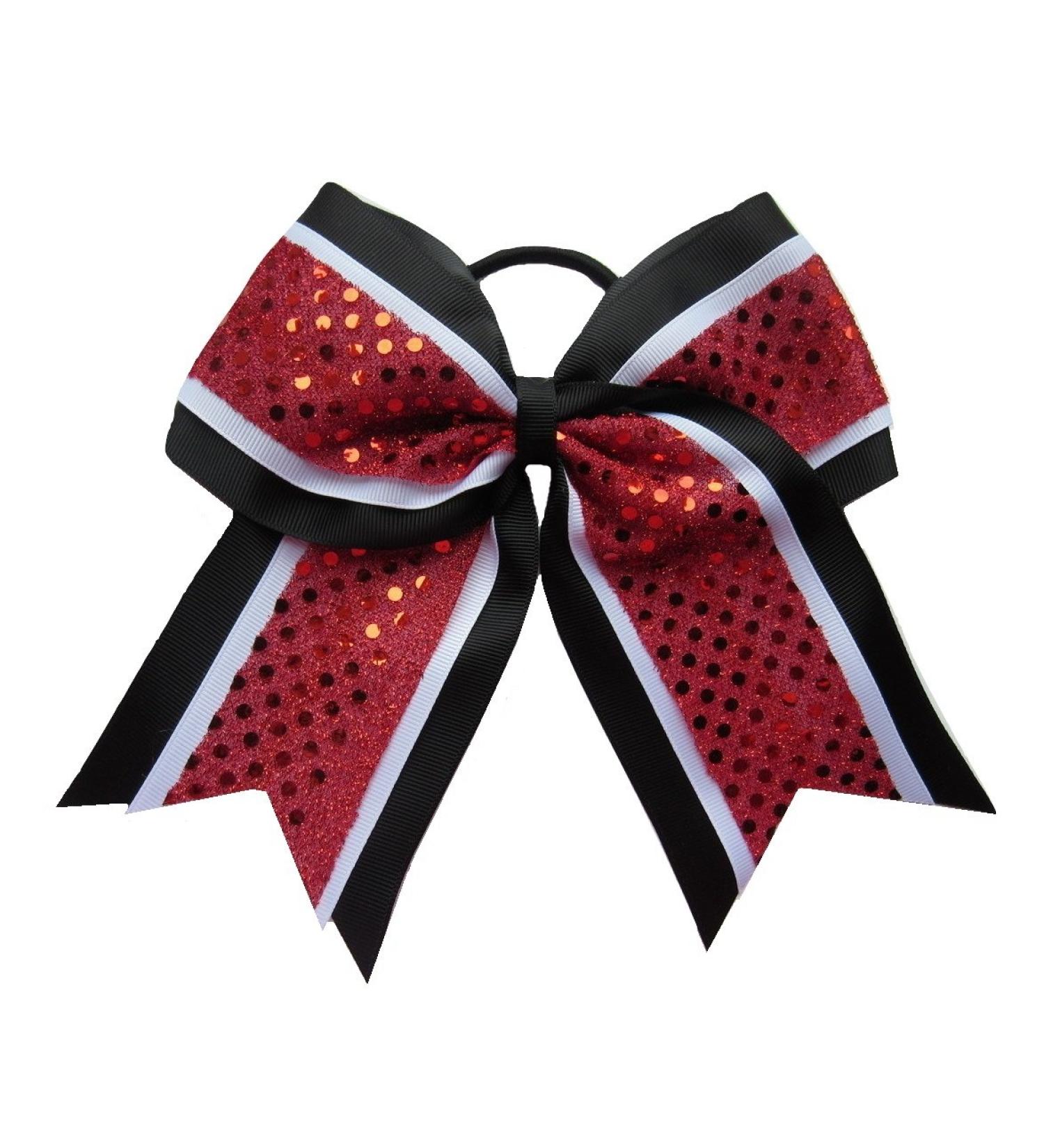 New "CONFETTI DOTS Red Black" Cheer Bow Pony Tail 7 Inch Girls Hair Bows Cheerleading Dance Practice Football Games Competition Birthday Grosgrain Ribbon