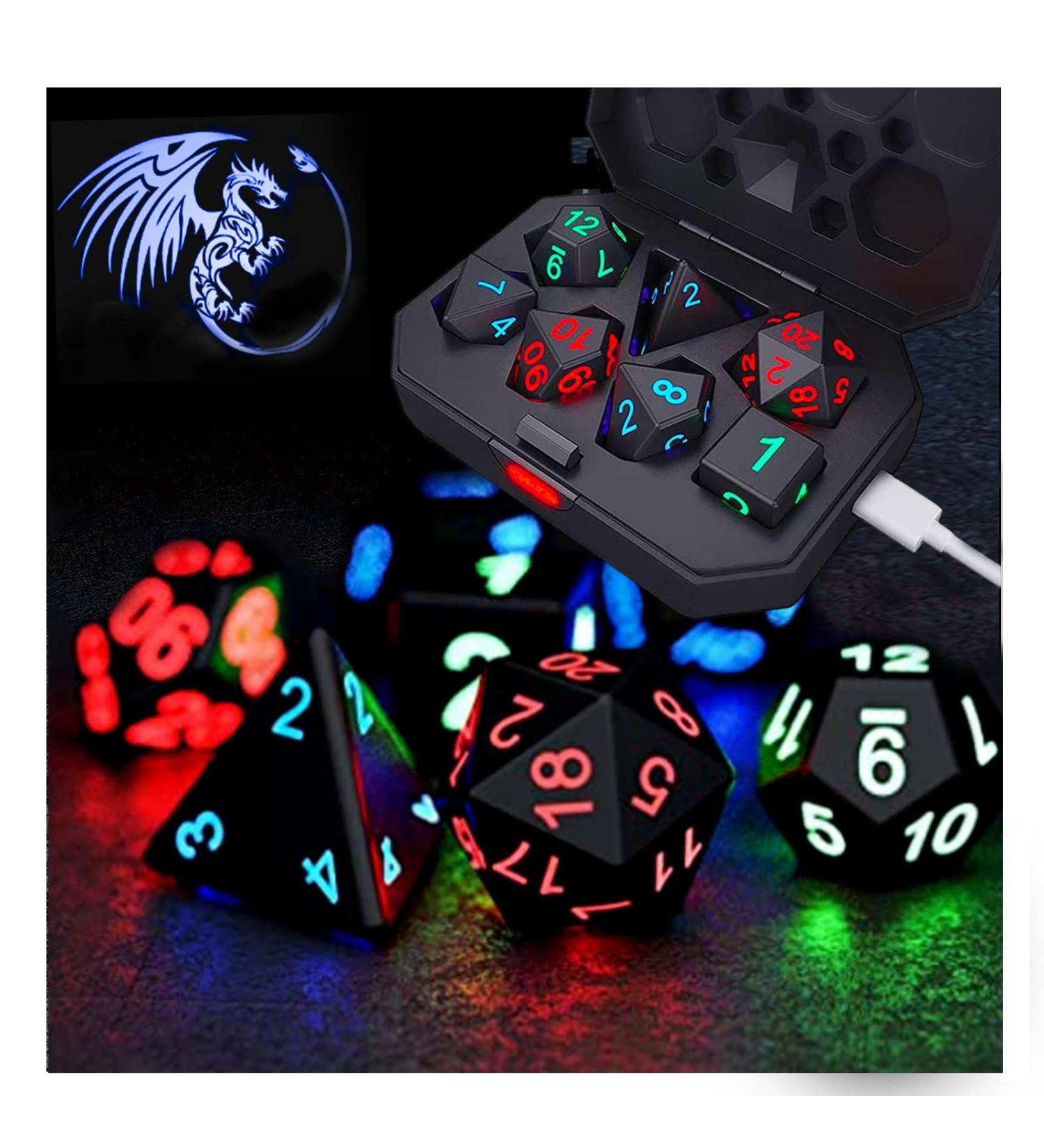Color Changing Glowing Dice Set 7Pcs with LED Lights | USB Charging | DND Dice for Dungeons and Dragons, Sci-Fi, Table Games | Black - Buy Online on GoSupps.com