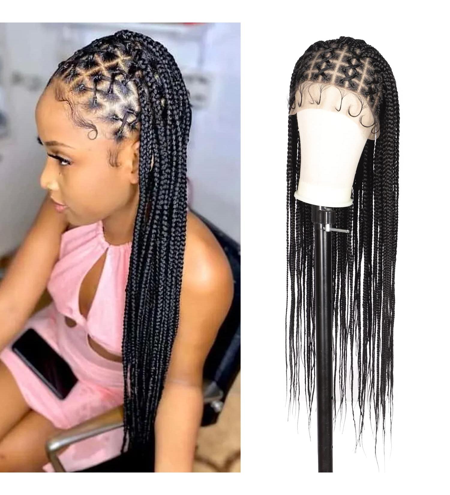 Fecihor Criss Cross Knotless Box Braided Wig 36 Full Double Lace Front with Baby Hair - Black Braids Hair Wig for Women - Buy Online on GoSupps.com
