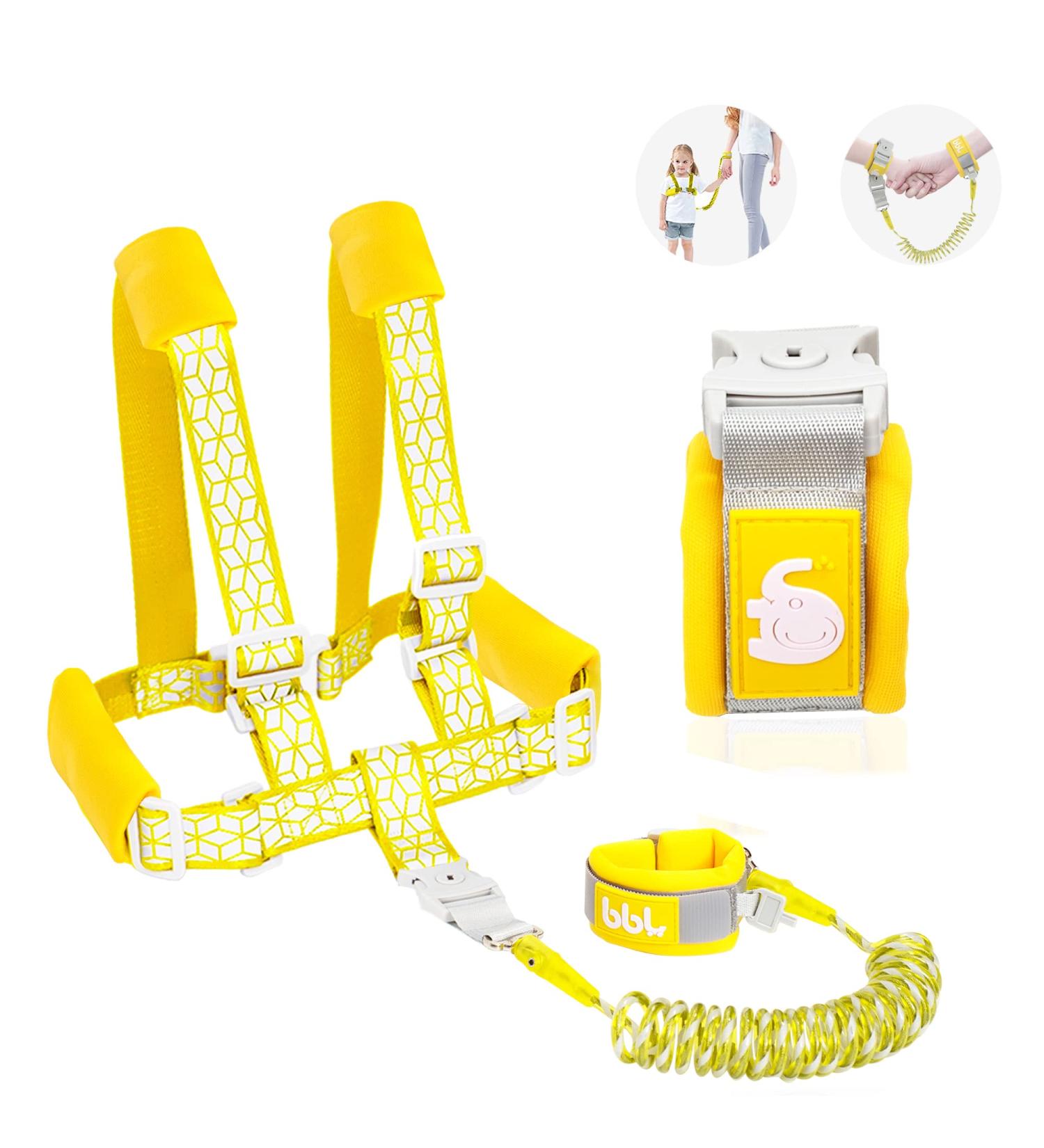 Toddler Safety Harness with Lock and Anti Lost Wrist Link, Reflective Tape Liner - Yellow Leash (6.5ft) - Buy Online on GoSupps.com