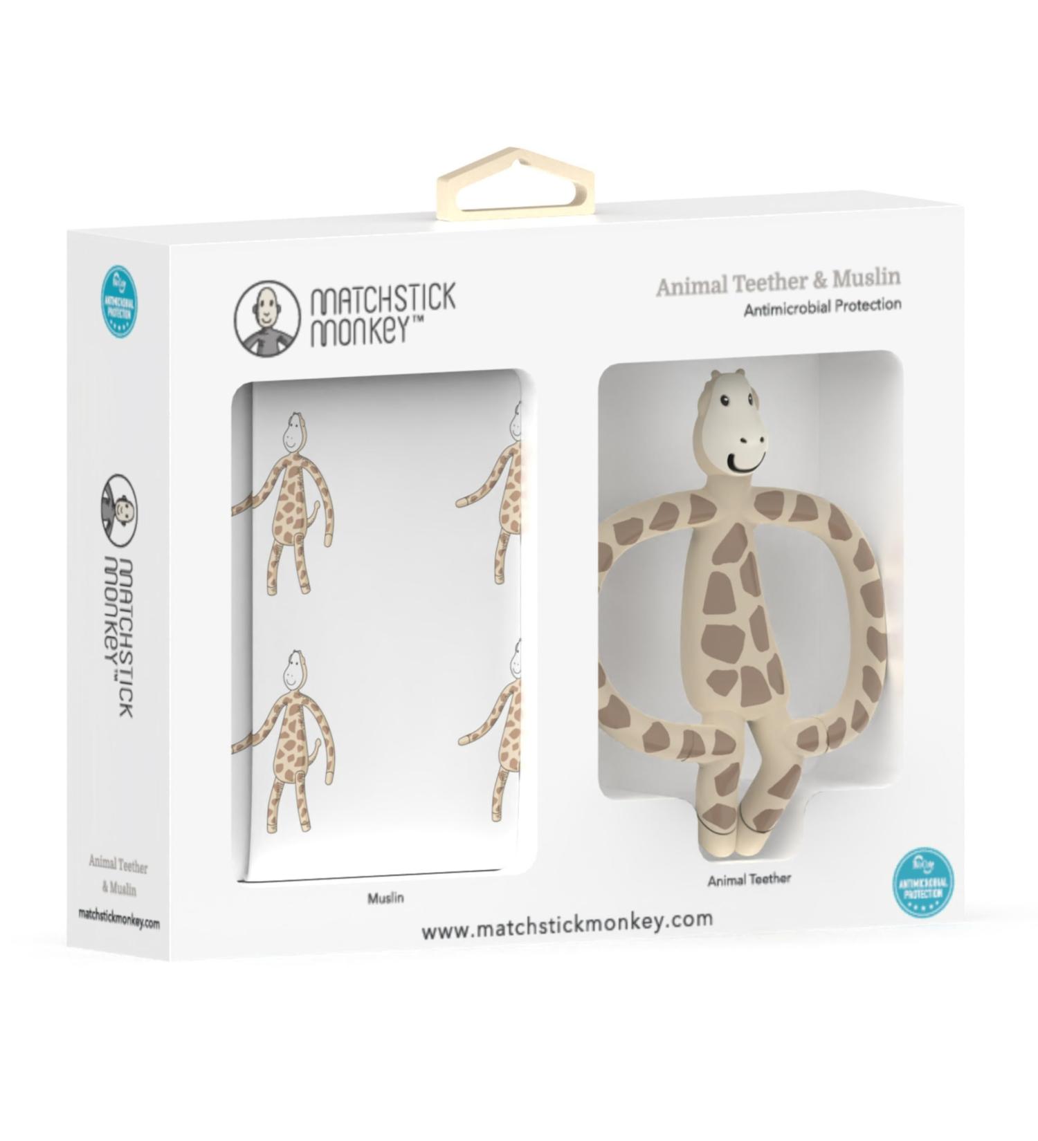 Match Stick Monkey Gift Set - Gigi Giraffe Silicone Bite Ring & Organic Cotton Muslin Cloth | Ideal Baby Dental Aid & Wipe - Buy Online on GoSupps.com