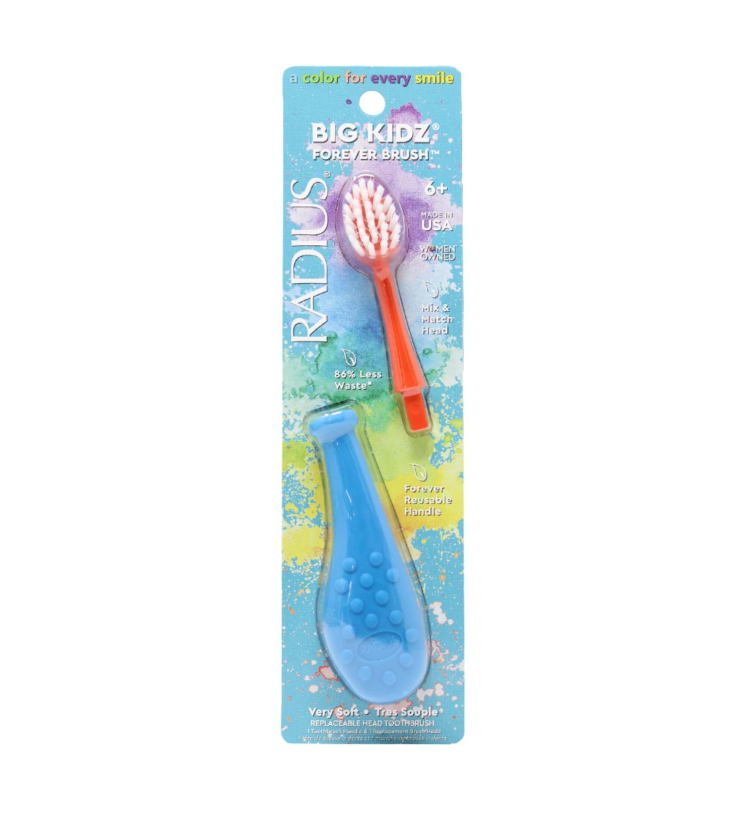 RADIUS Big Kidz Forever Toothbrush for Children 6+ Years - BPA Free, ADA Accepted - Extra Soft, Right and Left Handed - Blue/Coral - 1 Count - Buy Online on GoSupps.com