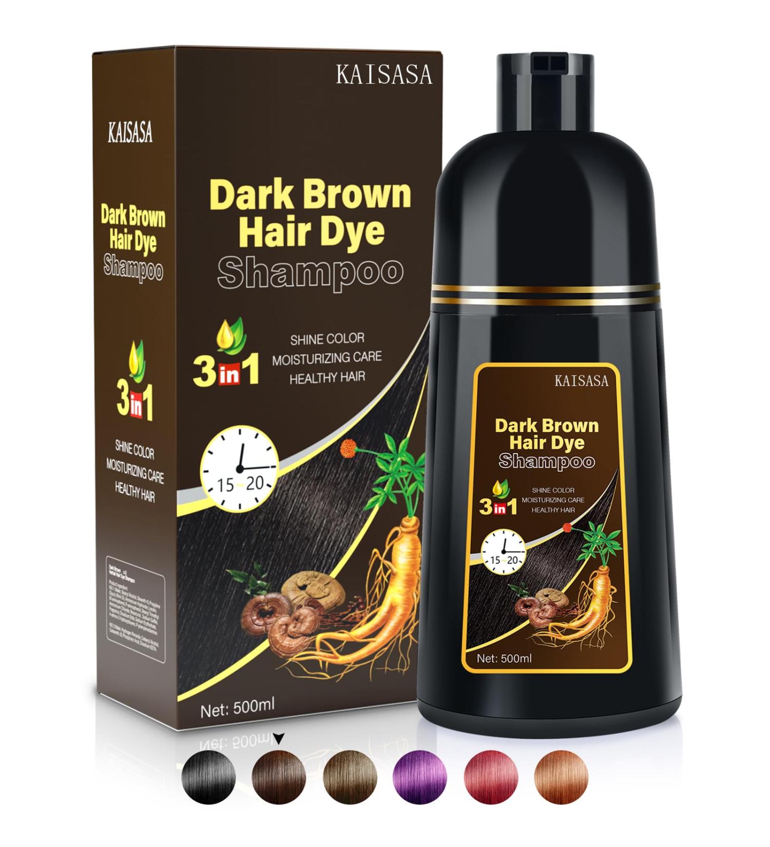 KAISASA Dark Brown Hair Dye Shampoo 3 in 1 for Gray Coverage - Herbal Ingredient Color Shampoo for Women & Men - Long Lasting 500ML - Buy Online on GoSupps.com