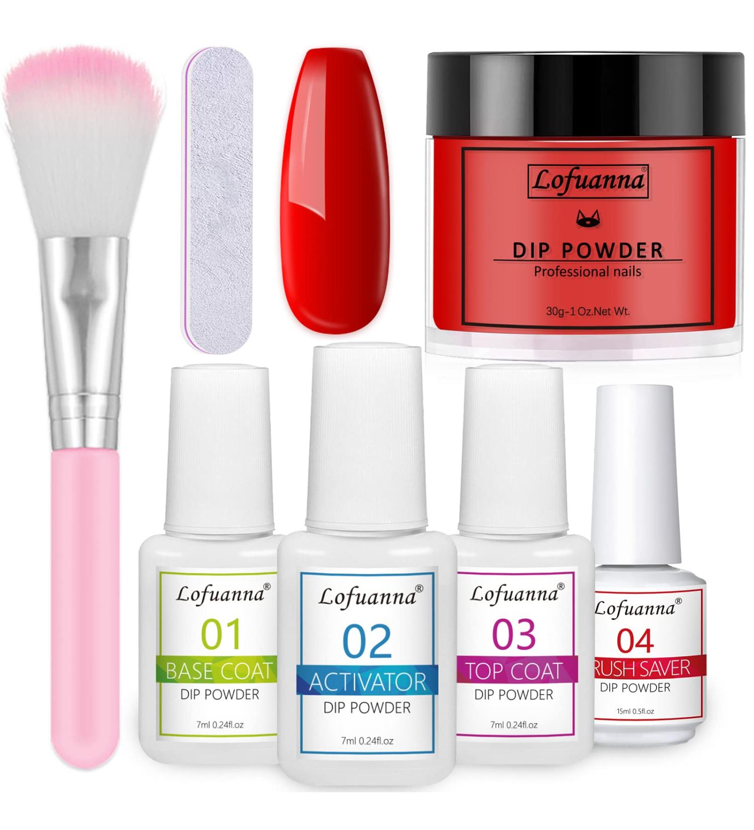 Lofuanna Dip Powder Nail Kit Starter-Red Nail Dipping Powder with Base&Top Coat&Activator&Brush Saver No UV/LED Needed DIY French Nail Art Manicure Easy to Apply for Home or Salon Use 015 - Buy Online on GoSupps.com