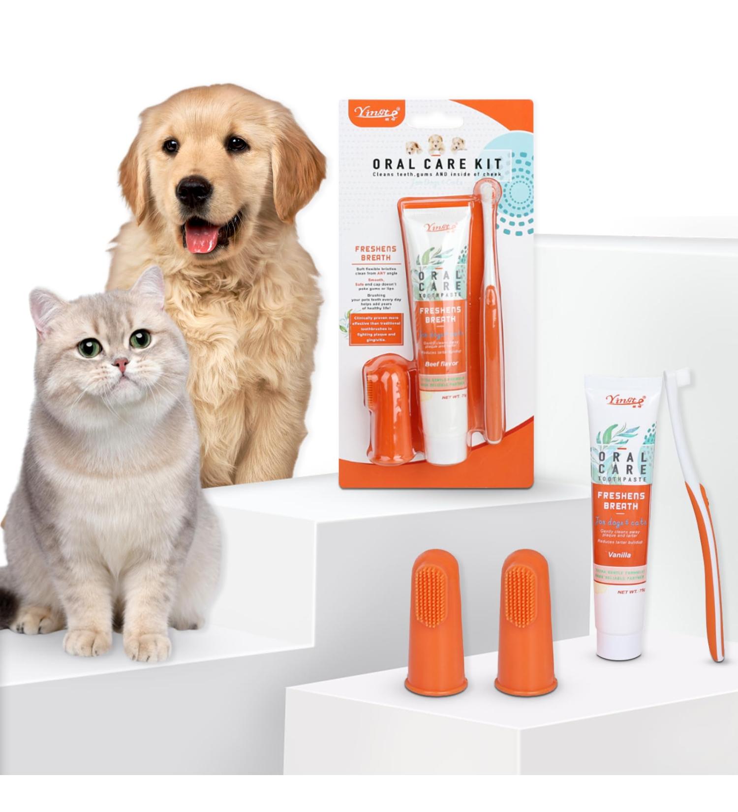 Dog toothpaste and Toothbrush Cat Toothbrushs Finger Toothbrushs 3pcs Pet Dental Care Set with Beef Flavor Dog Teeth Cleaning Dog Tartar Remover Fresh Breath Reduce Plaque - Buy Online on GoSupps.com