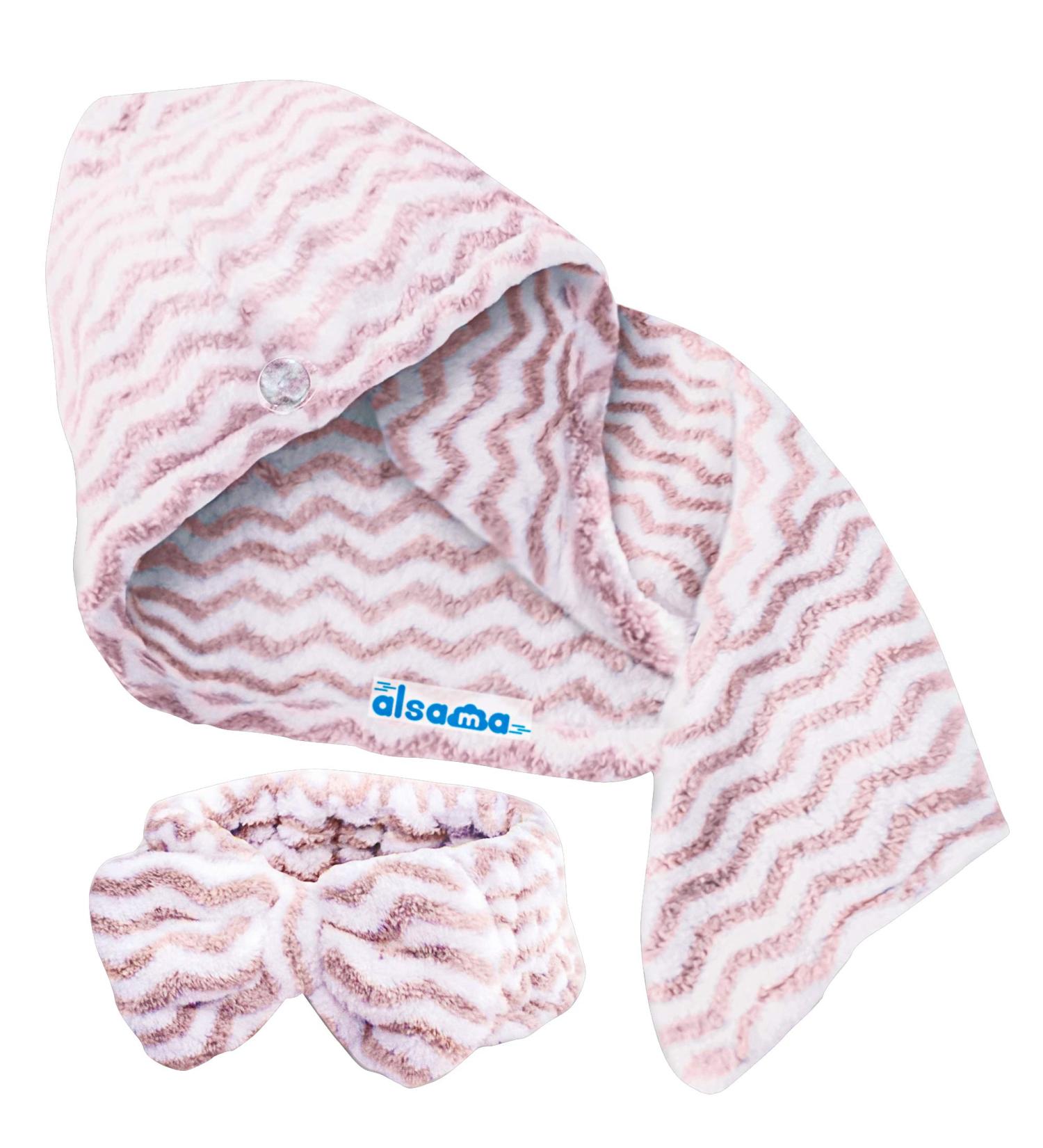 ALSAMA Microfiber Hair Towel Wrap - Anti Frizz Fast Drying Turban for Long Curly Hair - Ultra Soft Shower Cap & Hair Band (Pink Wavy - Buy Online on GoSupps.com