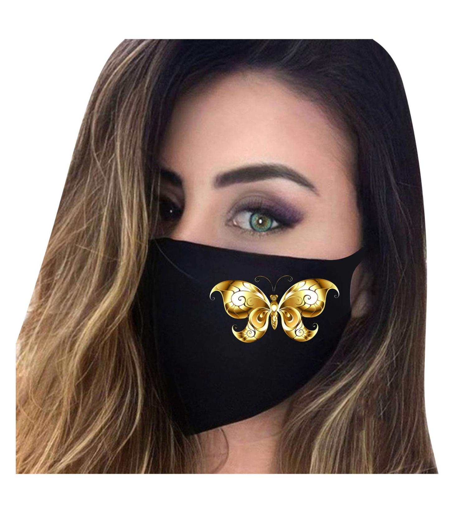 2021 Adult Bronzing Butterfly Print Fashion Mouth Cover Washable Reusable Face_Masks Party Dust Ice Silk Cloth Cover As Shown-4 As shown - Buy Online on GoSupps.com