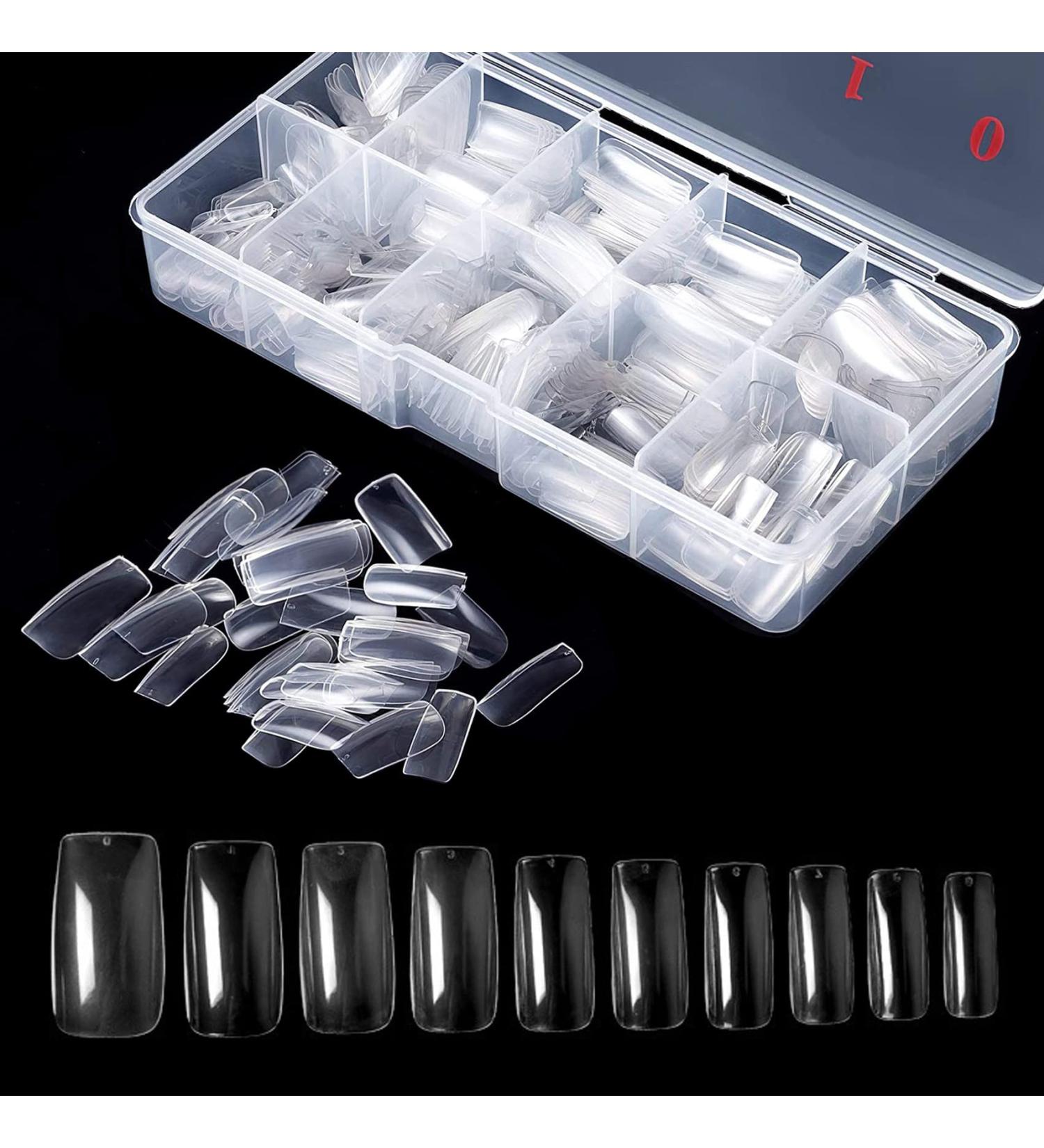 Geeker Chip 500 Pcs Acrylic Artificial Nails - French Ballerina Nail Tips in Clear Box - 10 Sizes Women - 500 Pack - Buy Online on GoSupps.com