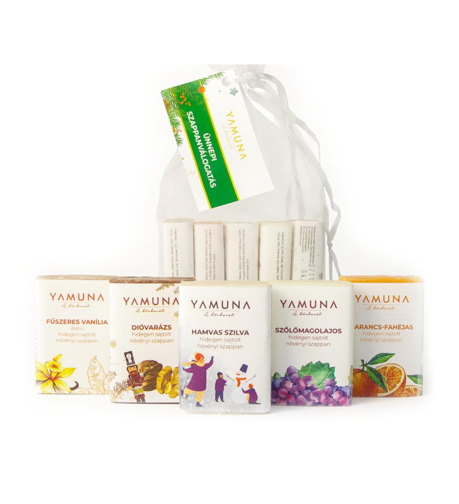  YAMUNA NATURAL BEAUTY Set of 5 mini soaps (5 x 33g) 165g - Natural cold-pressed soap with festive winter scents: orange cinnamon plum walnut vanilla and grapeseed oil - Buy Online on GoSupps.com