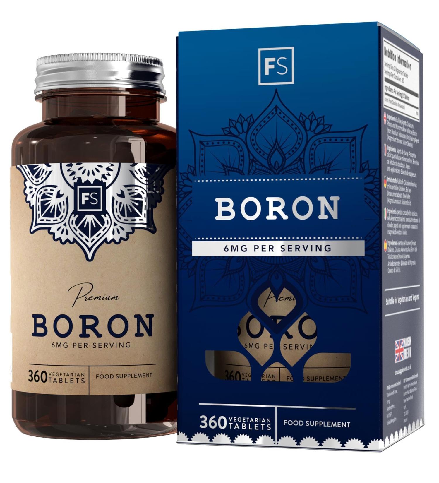 High Strength Vegan Boron Supplements | 6mg per Serving | 6 Month Supply | Gluten-Free & Non-GMO | Made in UK | 360 Count - Buy Online on GoSupps.com