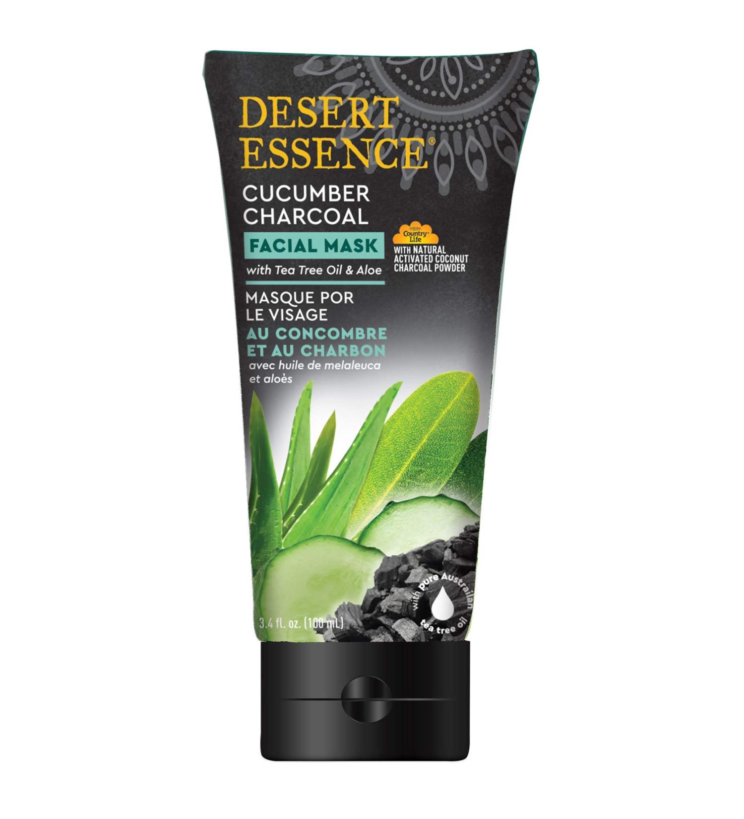 Desert Essence Facial Mask - Cucumber Charcoal w/Tea Tree Oil & Aloe - 3.4 Fl Oz - Detoxifies & Brightens Skin