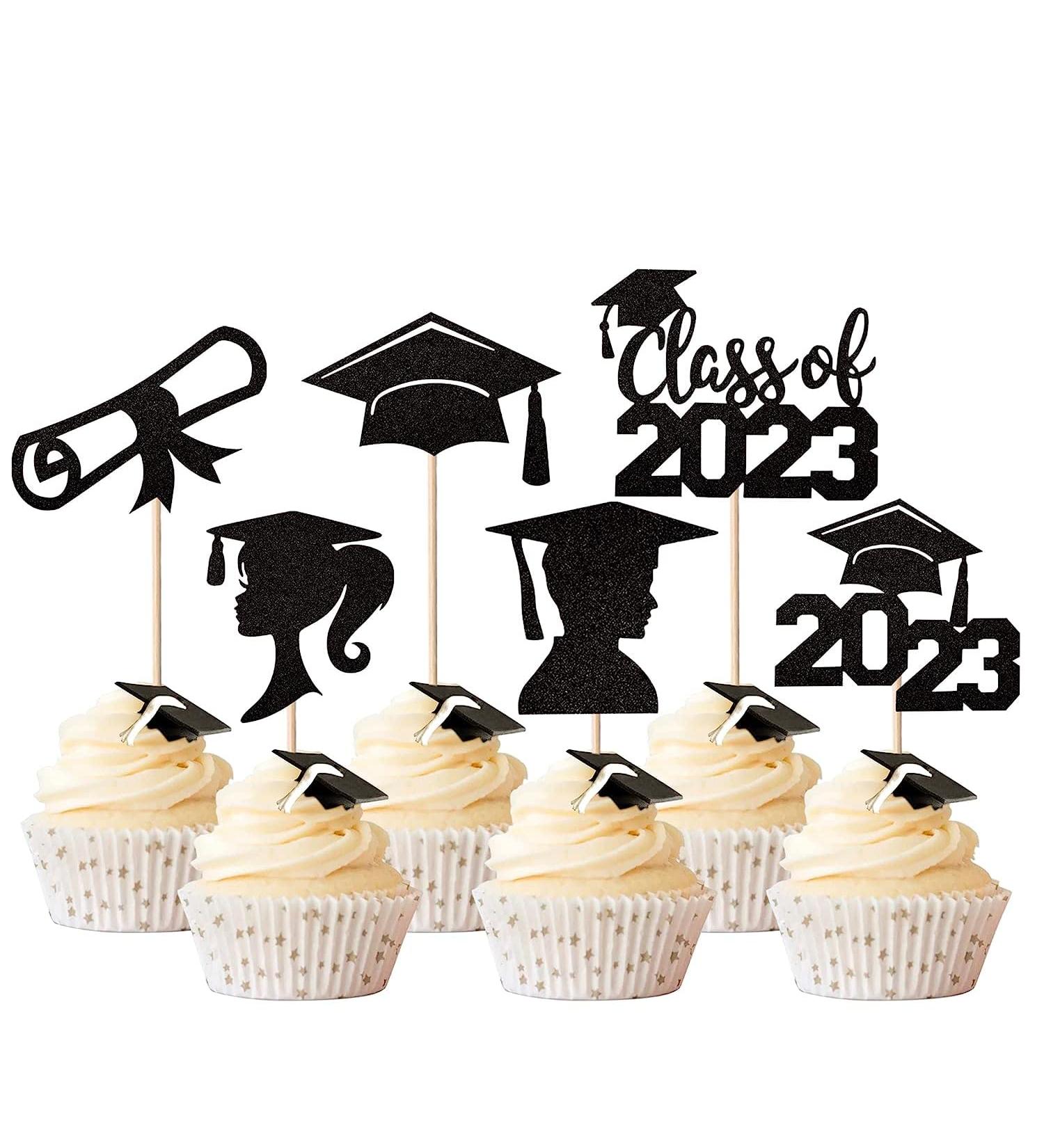 Pack of 24 2023 Graduation Cake Decorations Glitter Diploma Congratulations Cap Class of 2023 Cupcake Toppers for Graduation Theme School Boys Girls Graduate Party Cake Decorations Accessories Black Black. - Buy Online on GoSupps.com