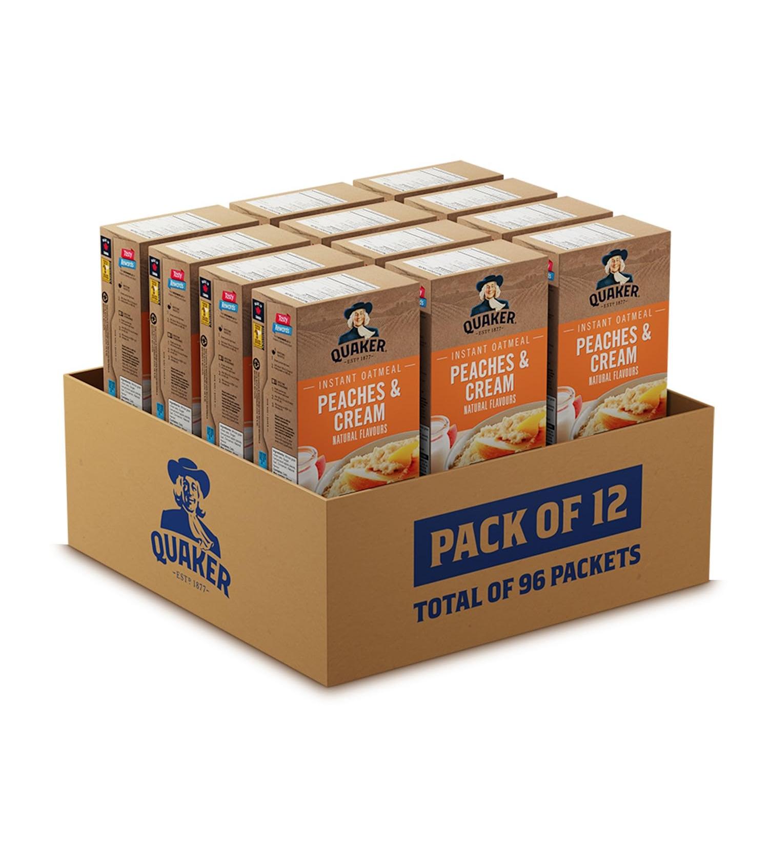 Quaker Peaches & Cream Flavour Instant Oatmeal Multi-Pack 8 Packets 264g (Pack of 12) - Buy Online on GoSupps.com