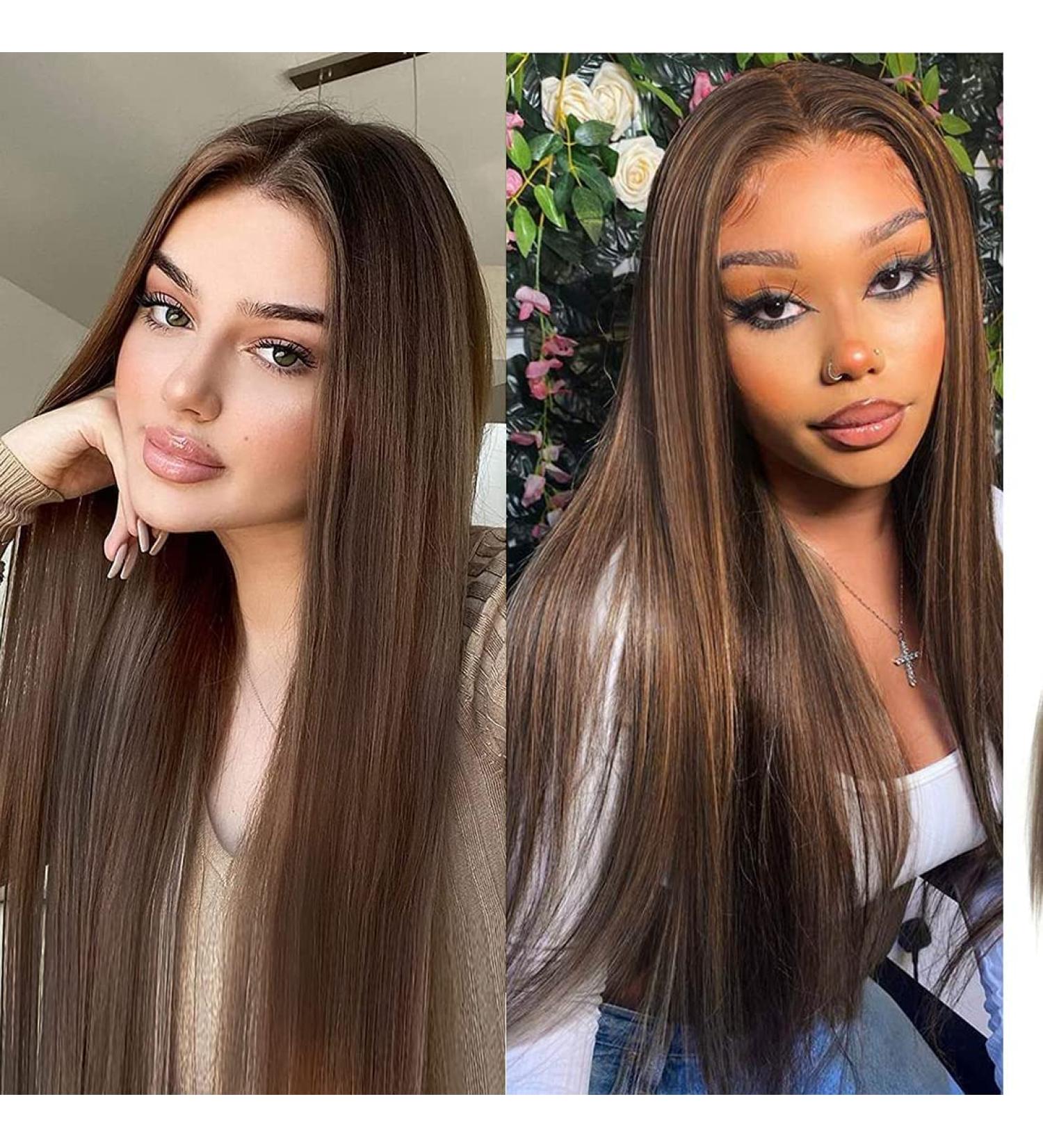 Atayou Long Brown Lace Front Wig for Women - Natural Straight Synthetic Dark Brown Hair Wig - 12x3 Inch Middle Part - Buy Online on GoSupps.com