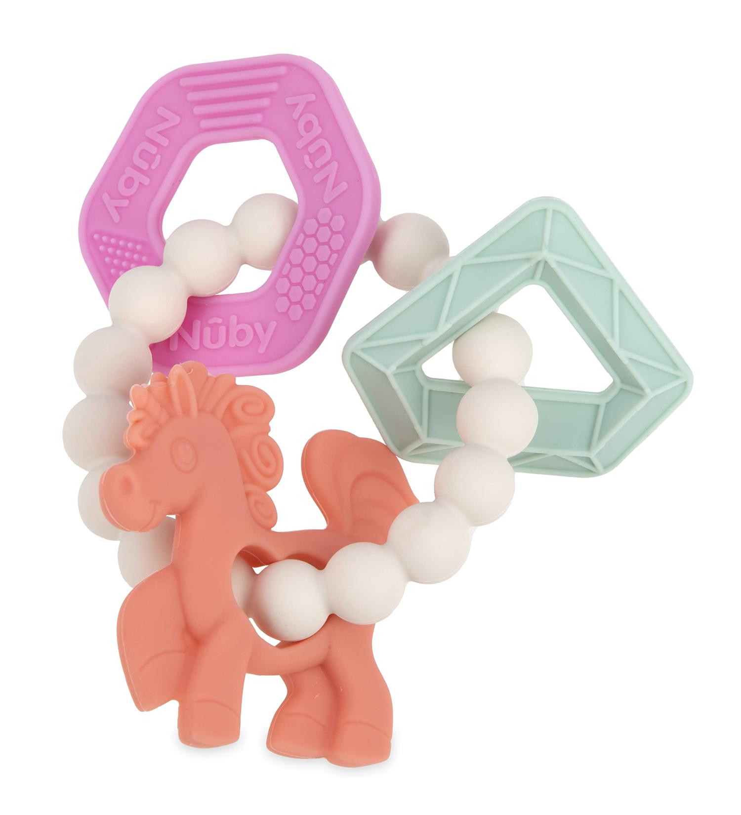 Nuby Chewy Charms Silicone Teether - Coral Unicorn Design - 1 Count - Buy Online on GoSupps.com