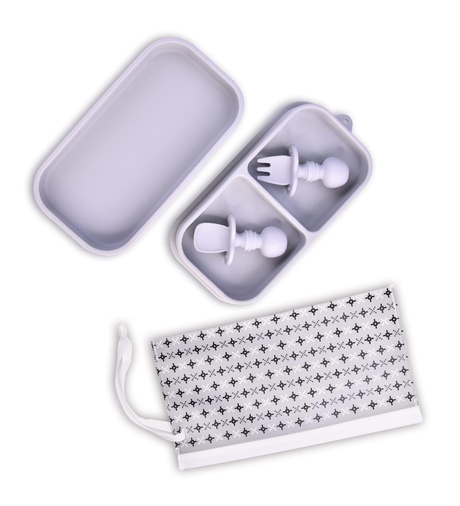 KATORI KIDS Silicone Baby Suction Plate To Go - 5pc Travel Set in Light Grey - Buy Online on GoSupps.com