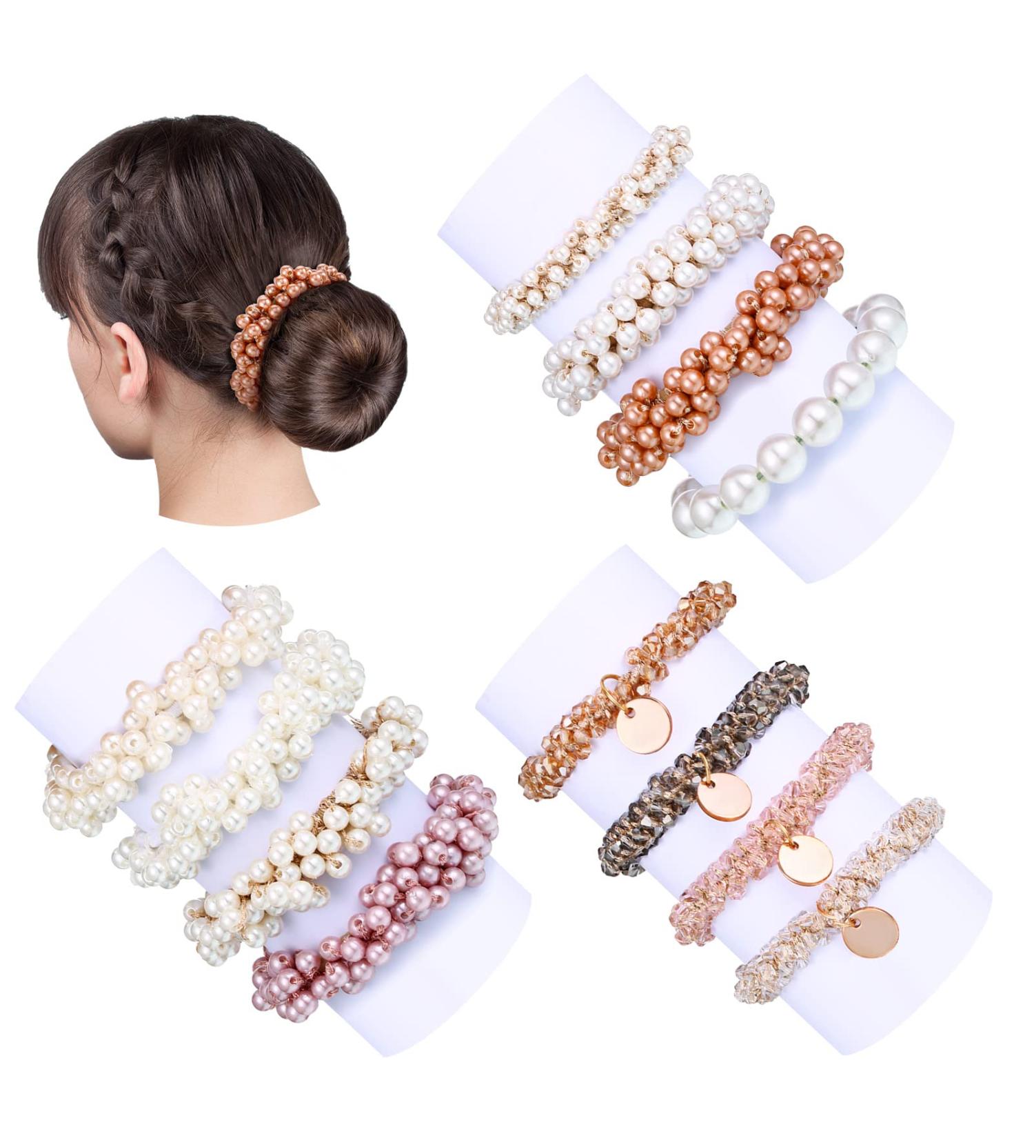 Beaded Bracelet Hair Ties - Set of 12 | Pearl & Crystal Elastic Scrunchies for Women & Girls - Buy Online on GoSupps.com