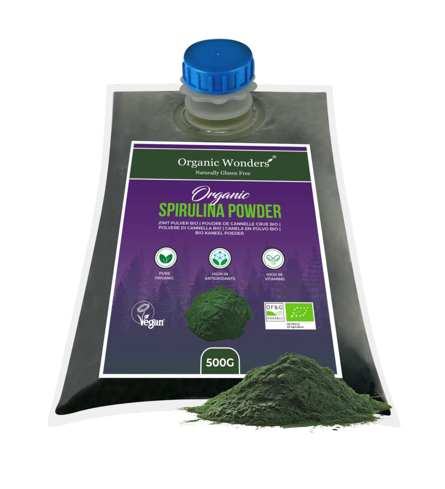 Organic Spirulina Powder 500g - Natural Protein Vegan Superfood by Organic Wonders - Buy Online on GoSupps.com