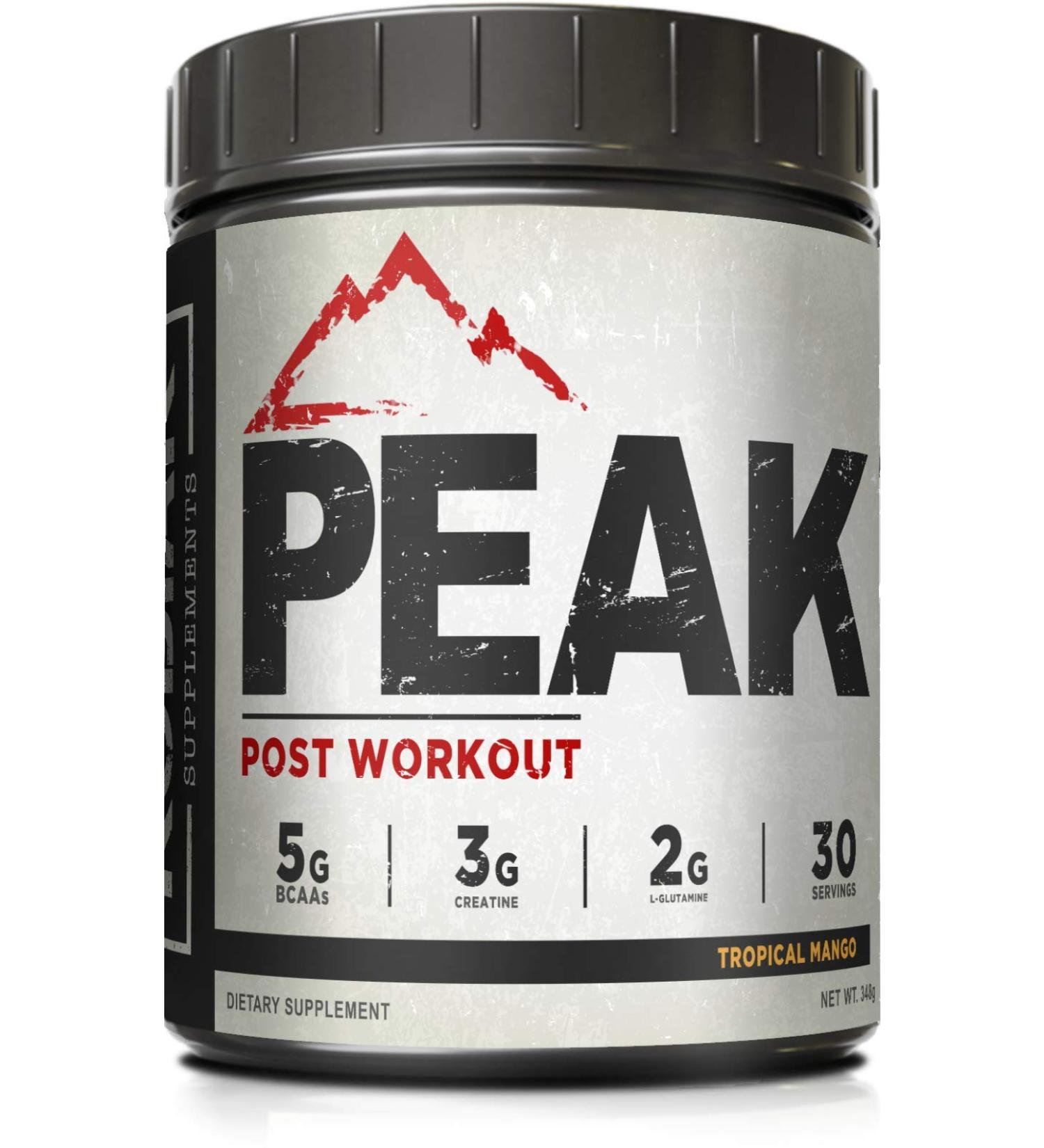 Peak Post Workout BCAA 2:1:1 by Kodiak Supplements | Muscle Recovery & Strength Builder | Creatine, Glutamine | 30 Servings - Tropical Mango - Buy Online on GoSupps.com