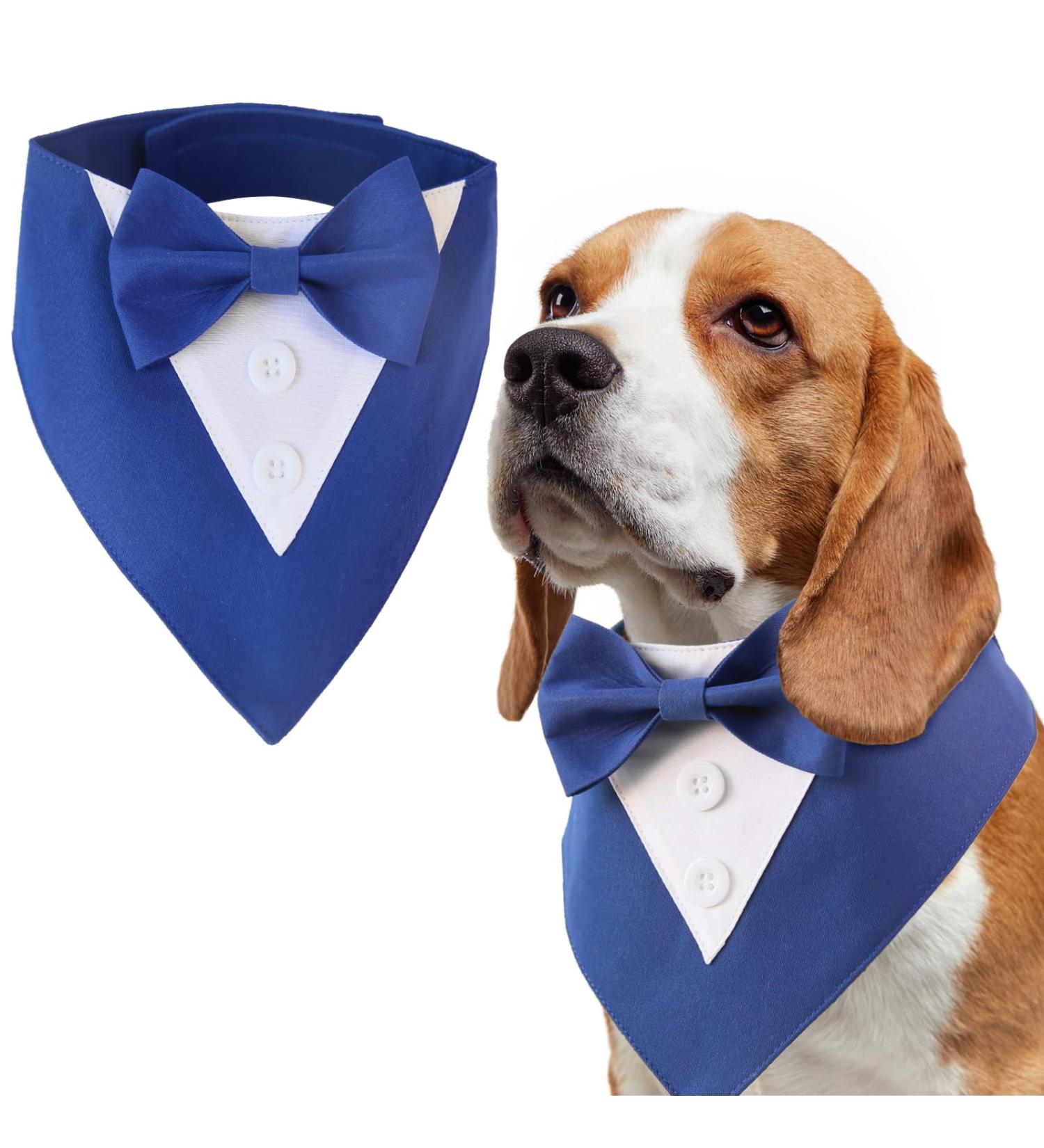 LieDEDD Neckuch Dog Tuxedo Bandana - Adjustable Triangle Neckerchief for Dogs | Formal Pet Outfit for Weddings & Birthdays - XL Blue - Buy Online on GoSupps.com