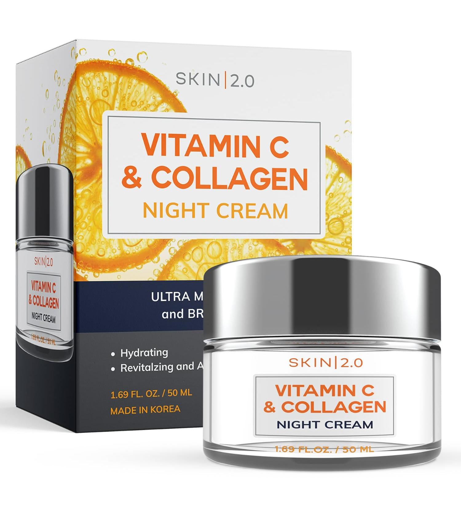 Vitamin C & Collagen Face Moisturizer - Anti-Aging Skin Tightening Night Cream - Cruelty-Free Korean Skincare for All Skin Types - 1.69 Fl. oz - Buy Online on GoSupps.com