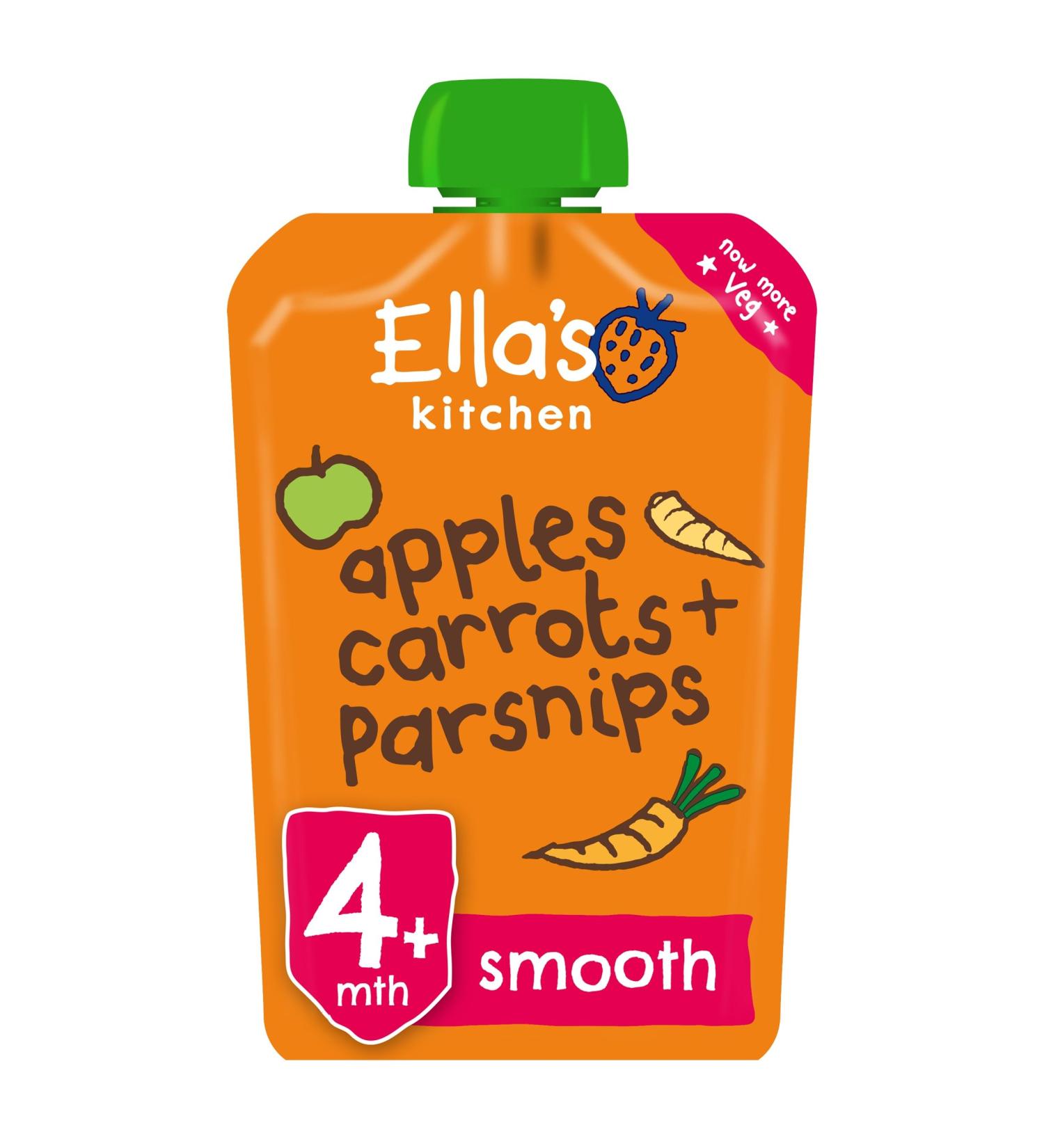 Ella's Kitchen Stage 1 From 4 Months Organic Carrot Apple and Parsnip 120 g (Pack of 7) Apple Lemon Fruit Blueberries large