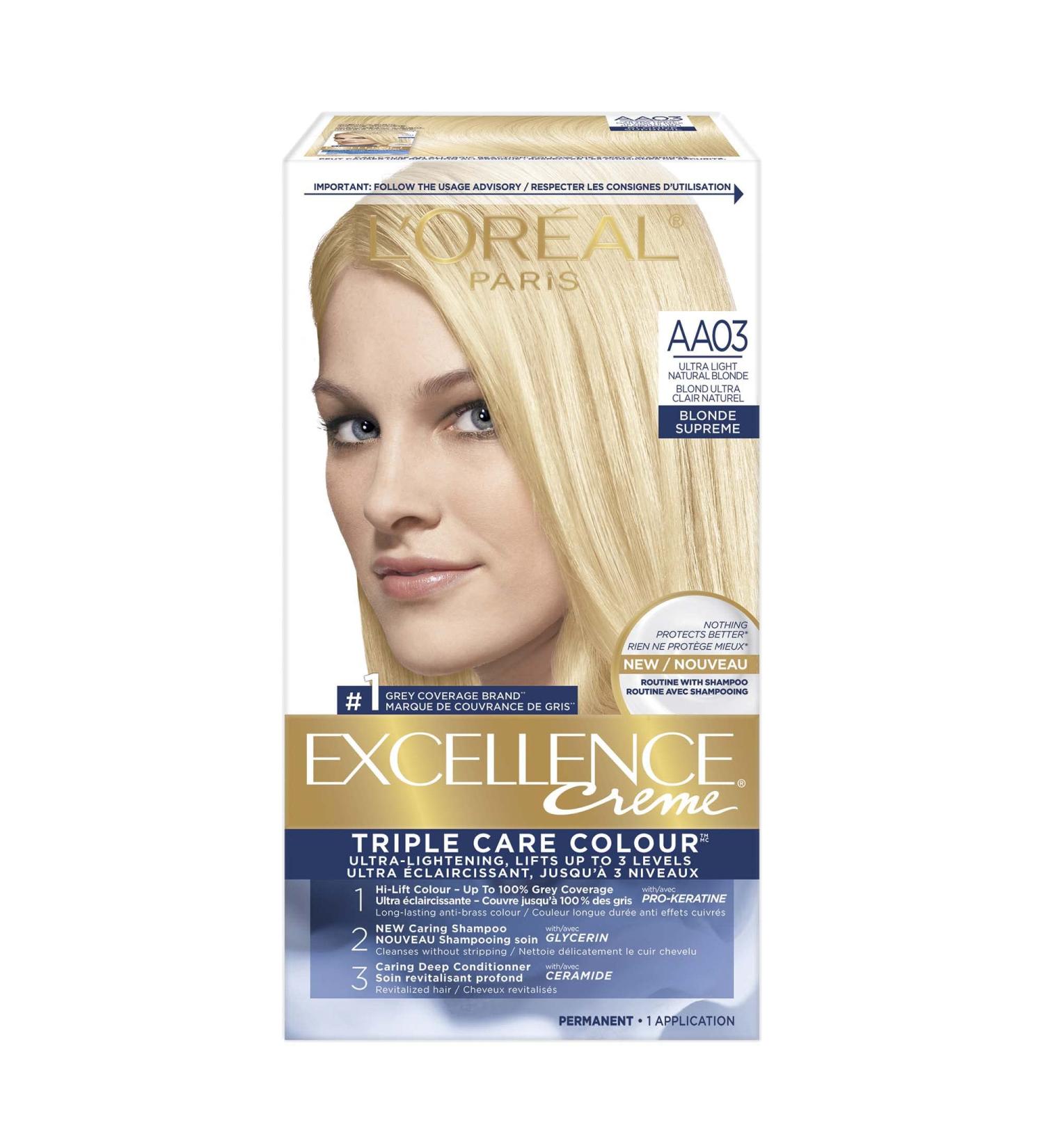 L Or al Paris Excellence Cr me Permanent Hair Color AA03 Ultra Light Natural Blonde 100% Grey Coverage Hair Dye 1 EA (Packaging May Vary) Aa03 Ultra Light Natural Blonde Cream formula - Buy Online on GoSupps.com