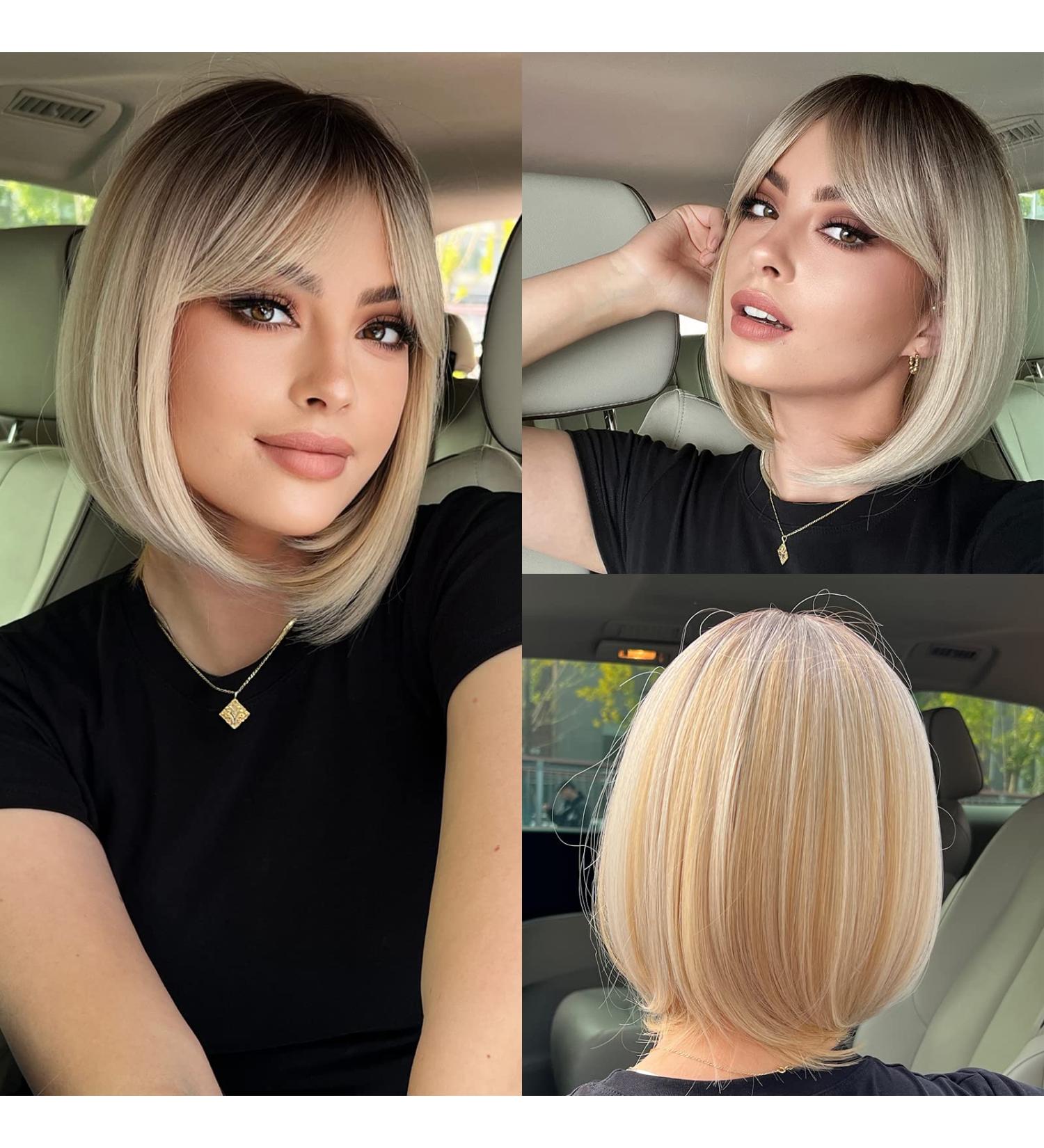 Haircube Short Bob Wig with Bangs - Heat-Resistant Synthetic Fiber for Party Cosplay & Daily Wear - Dark Shadow Blonde - Buy Online on GoSupps.com