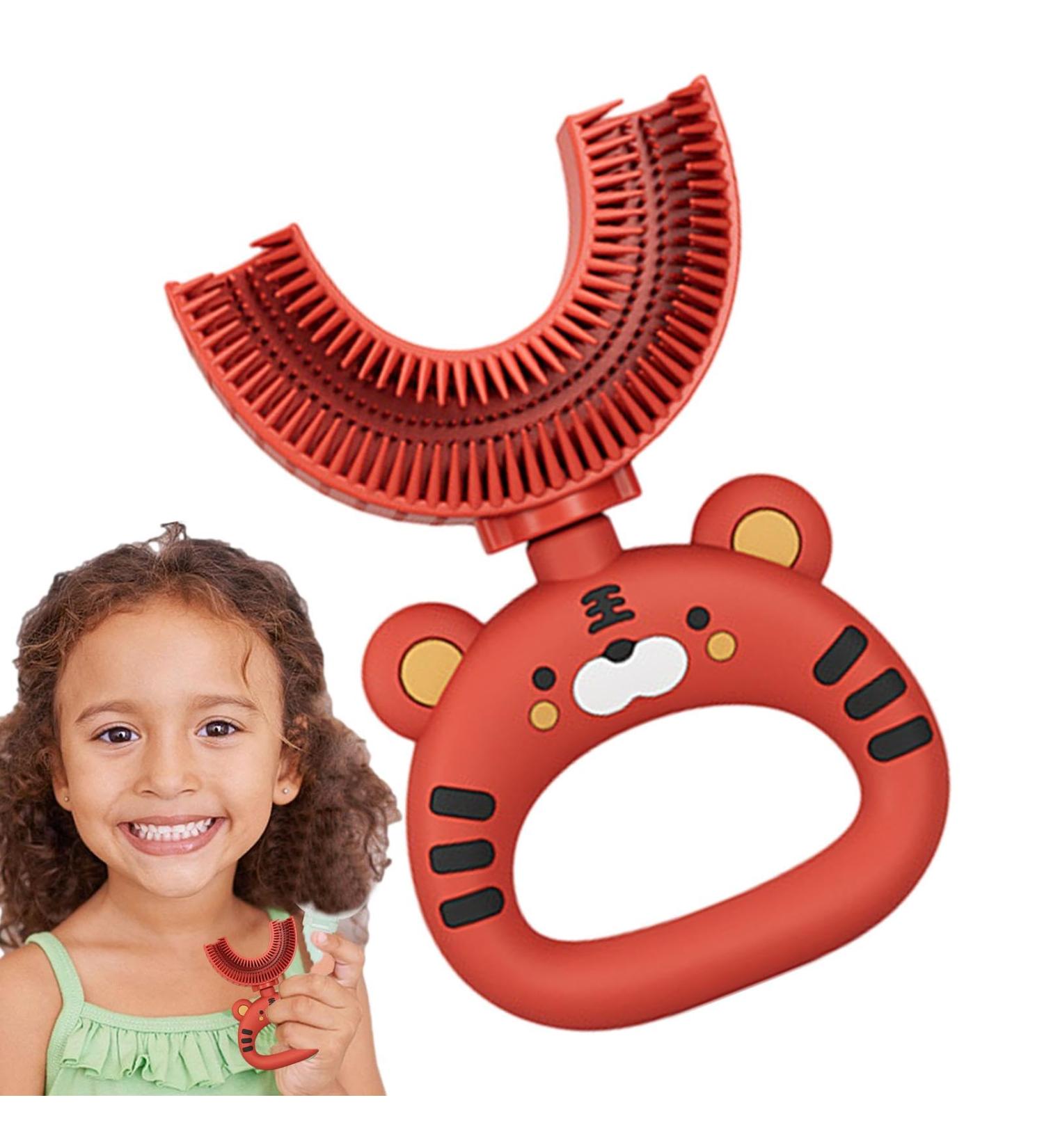 Quaeetyu U-Shaped Cartoon Tiger Toothbrush for Kids - Soft Silicone 360 Cleaning Extra Gentle Care 1 Piece - Buy Online on GoSupps.com