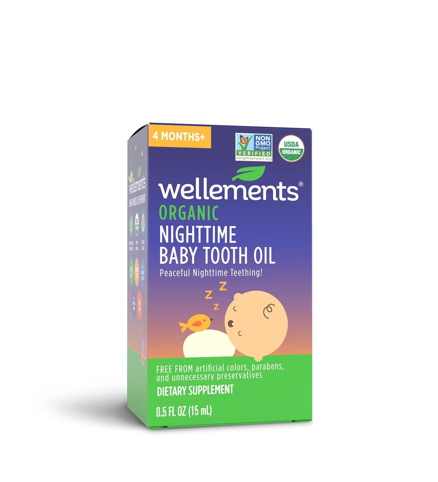 Wellements Organic Nighttime Baby Tooth Oil - Dye-Free, Paraben-Free, Preservative-Free | 0.5 Fl oz - Buy Online on GoSupps.com