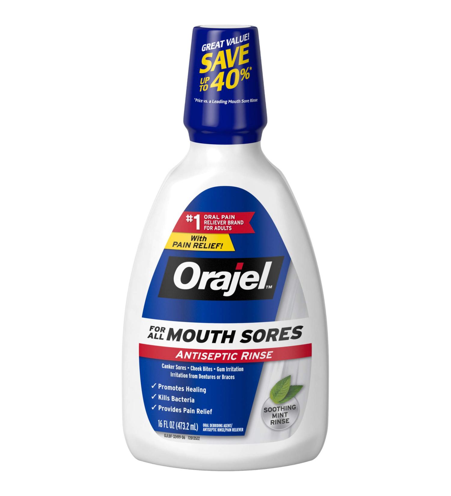 Orajel Antiseptic Mouth Sore Rinse 16 Fl Oz - Fast Pain Relief - Soothes Mouth Sores - Pack of 1 - Buy Online on GoSupps.com