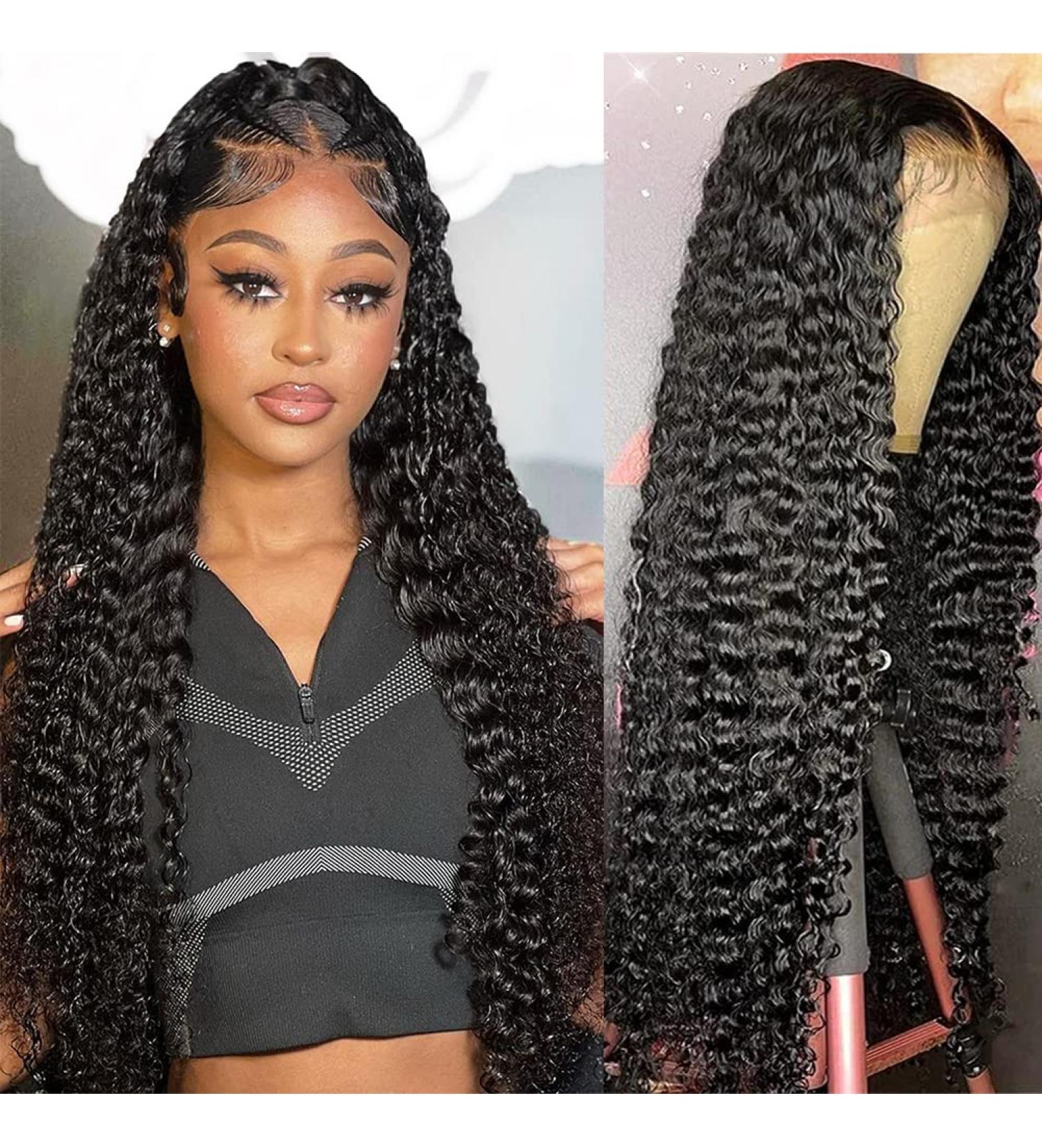 24 Inch Deep Wave Lace Frontal Wig Human Hair 13x4 | Brazilian HD Transparent Lace Front Wig for Black Women | Pre Plucked with Baby Hair | 150% Density | Natural Color - Buy Online on GoSupps.com
