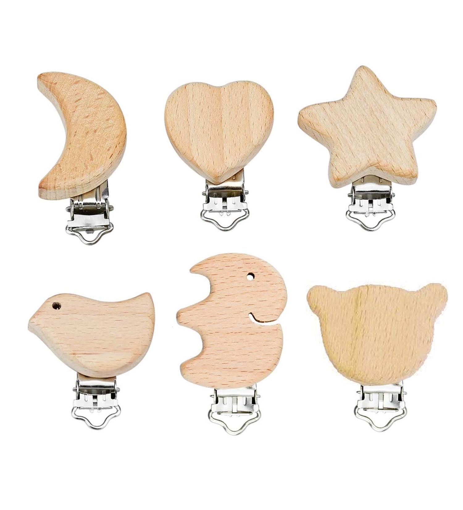 Gamital 6-Piece Pacifier Clip Set | Metal & Wood Infant Nipple Holders | Baby Pacifier Chains & Closures - Buy Online on GoSupps.com