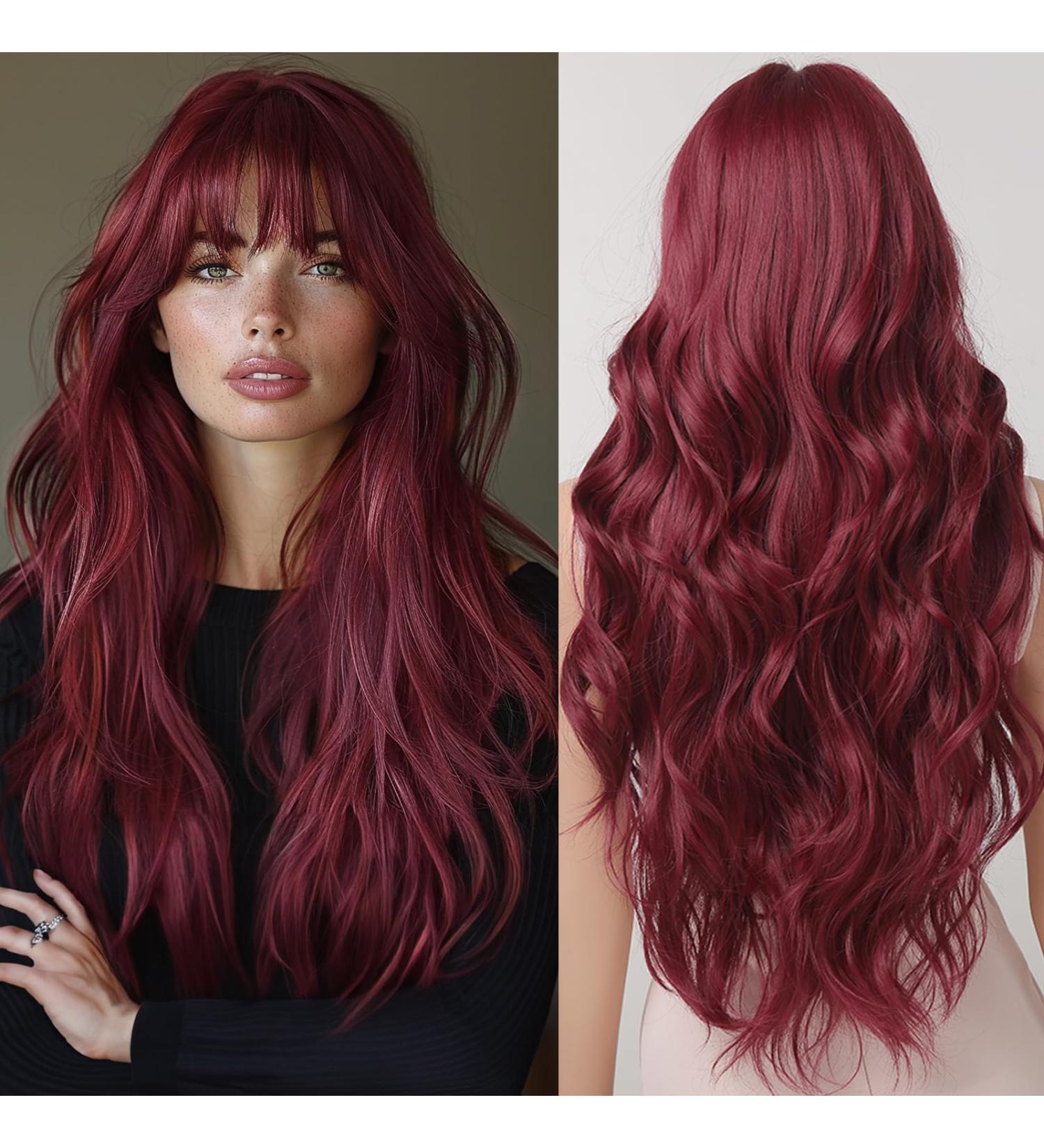 Long Natural Wave Red Wigs for Women | Cosplay Party Synthetic Hair Wigs with Bangs - Shop Internationally! - Buy Online on GoSupps.com