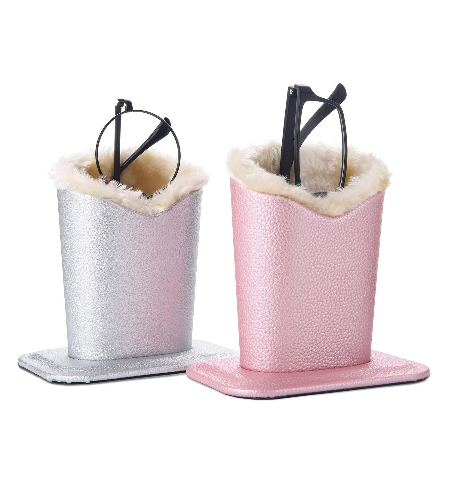 Bivisen Glasses Holder - Modern Velvet Plush PU Leather Eyeglass Case in Pink & Silver | Stylish & Durable Accessories for Eyewear - Buy Online on GoSupps.com