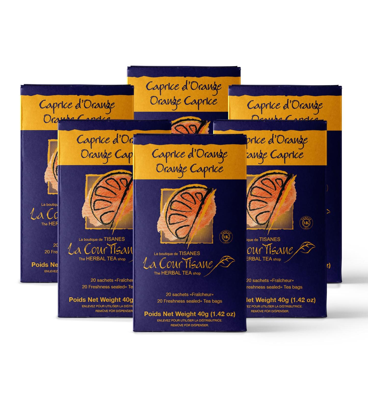 La Courtisane Orange Caprice Herbal Tea Kosher Gluten-Free 6 Packs of 20 Teabags (120 Teabags Total) - Buy Online on GoSupps.com