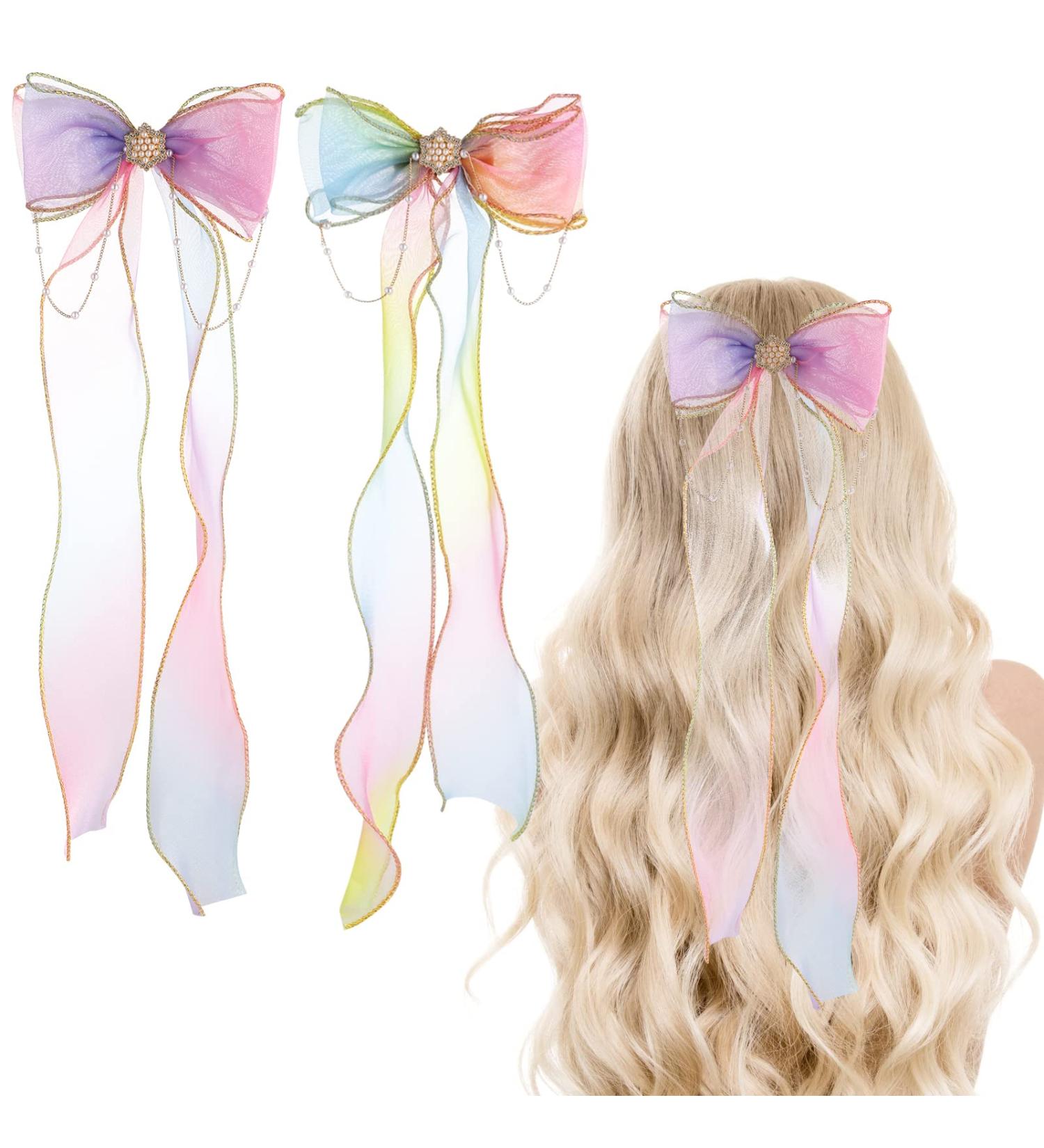 Colorful Hair Loops for Girls - Wllhyf 2-Pack Princess Pearl Hair Clip Accessories | Perfect for Weddings & Birthdays (Purple & Yellow) - Buy Online on GoSupps.com