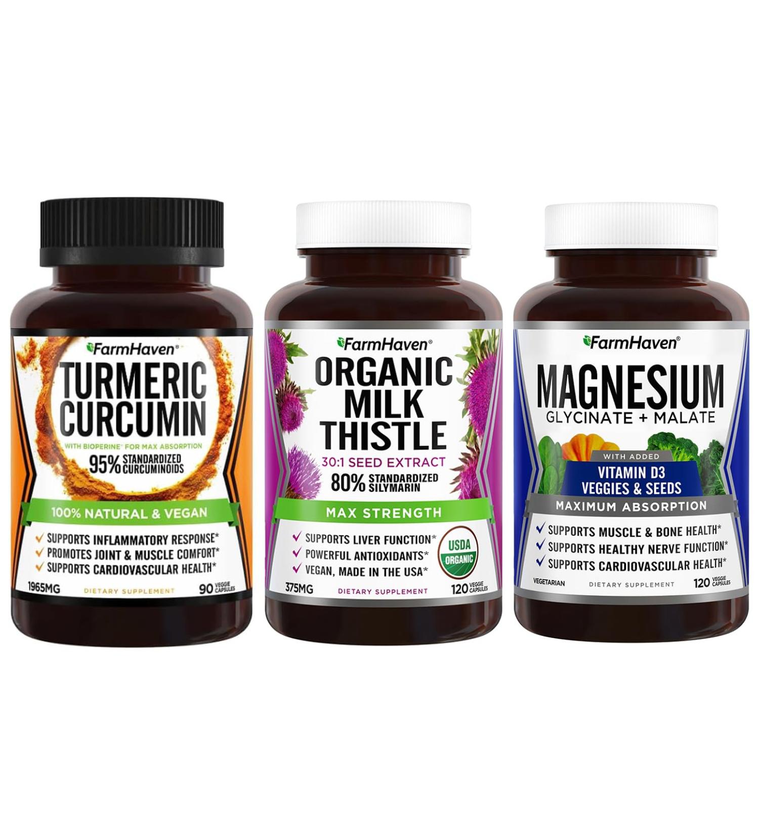 FarmHaven Milk Thistle Capsules + Turmeric Curcumin with BioPerine Black Pepper Magnesium Glycinate & Malate - Buy Online on GoSupps.com