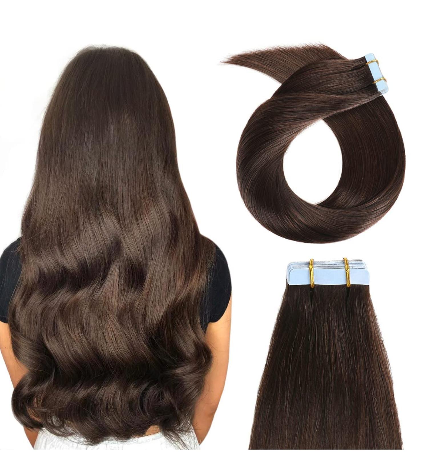 Yilite 50cm Real Remy Dark Brown Tape In Hair Extensions | 20 Pieces 50g - Natural & Smooth - Buy Online on GoSupps.com