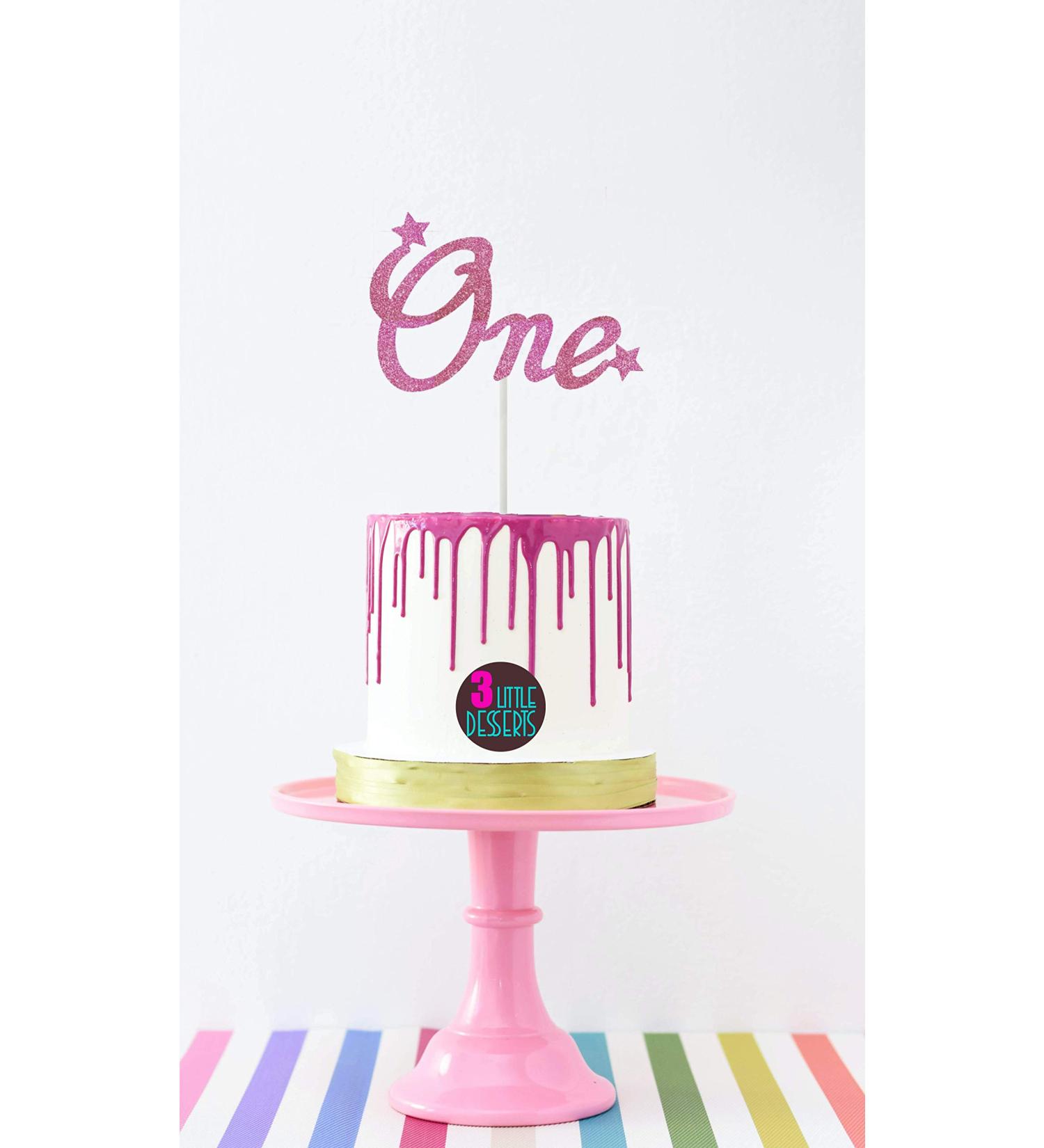 Number "ONE" Birthday Cake Toppers 300gsm Premium Glitter Card | RED | Purple | Bright Pink | Baby Pink | 1 Cake Topper 1st First Anniversary Approx 6.1 x 3.6 Inches (Pink)