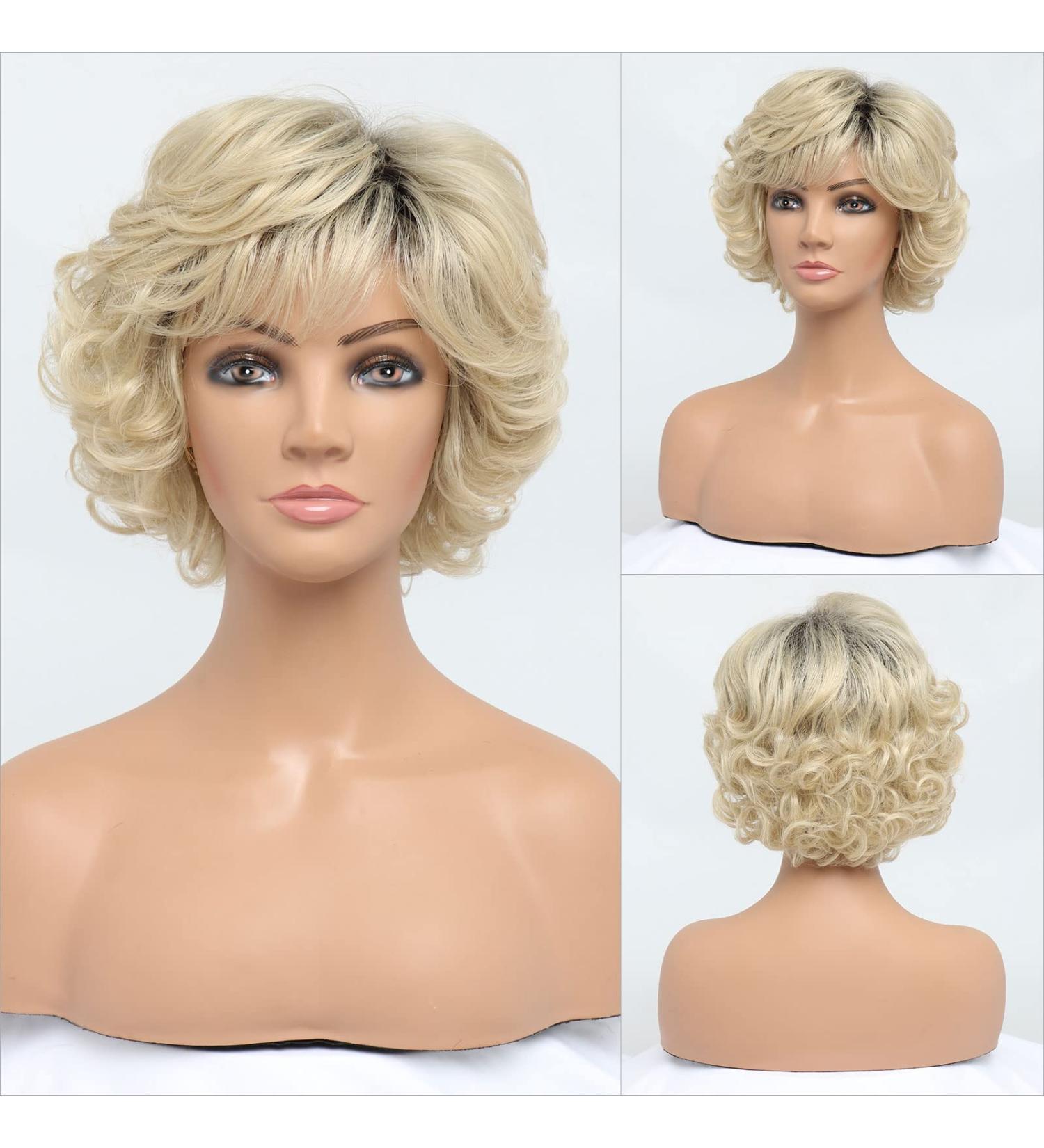 Bestung 613 Blonde Short Curly Wavy Wig with Bangs for Middle-Aged Women - Premium Synthetic Fashion Hair (Pack of 1) - Buy Online on GoSupps.com