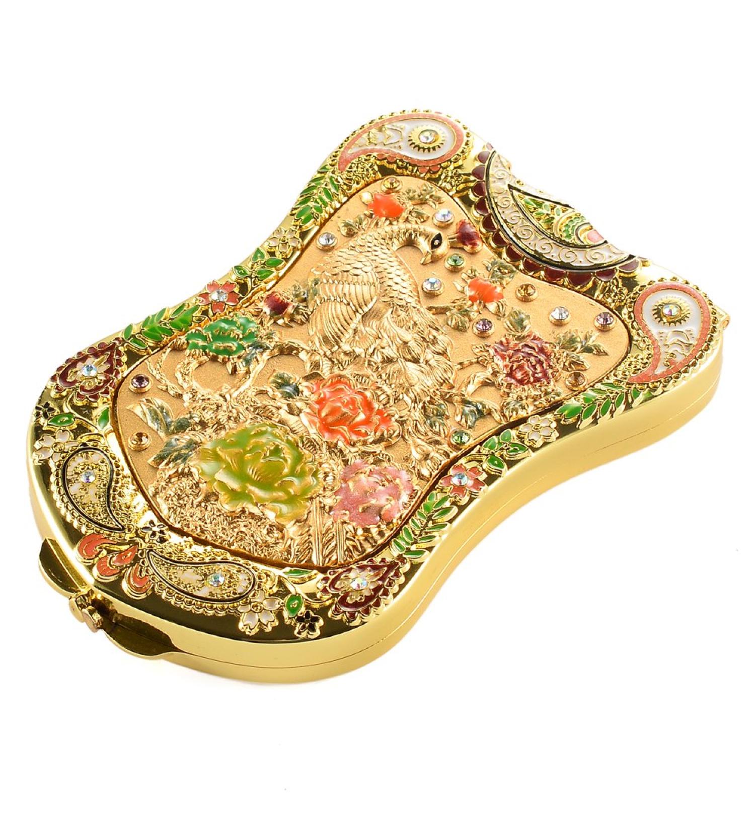 Jinvun Antique-Like Gold Peacock Compact Mirror - Durable Travel Purse Makeup Mirror | Vintage Design, Shield Shape, Magnification | Unique Jewellery Gift - Buy Online on GoSupps.com