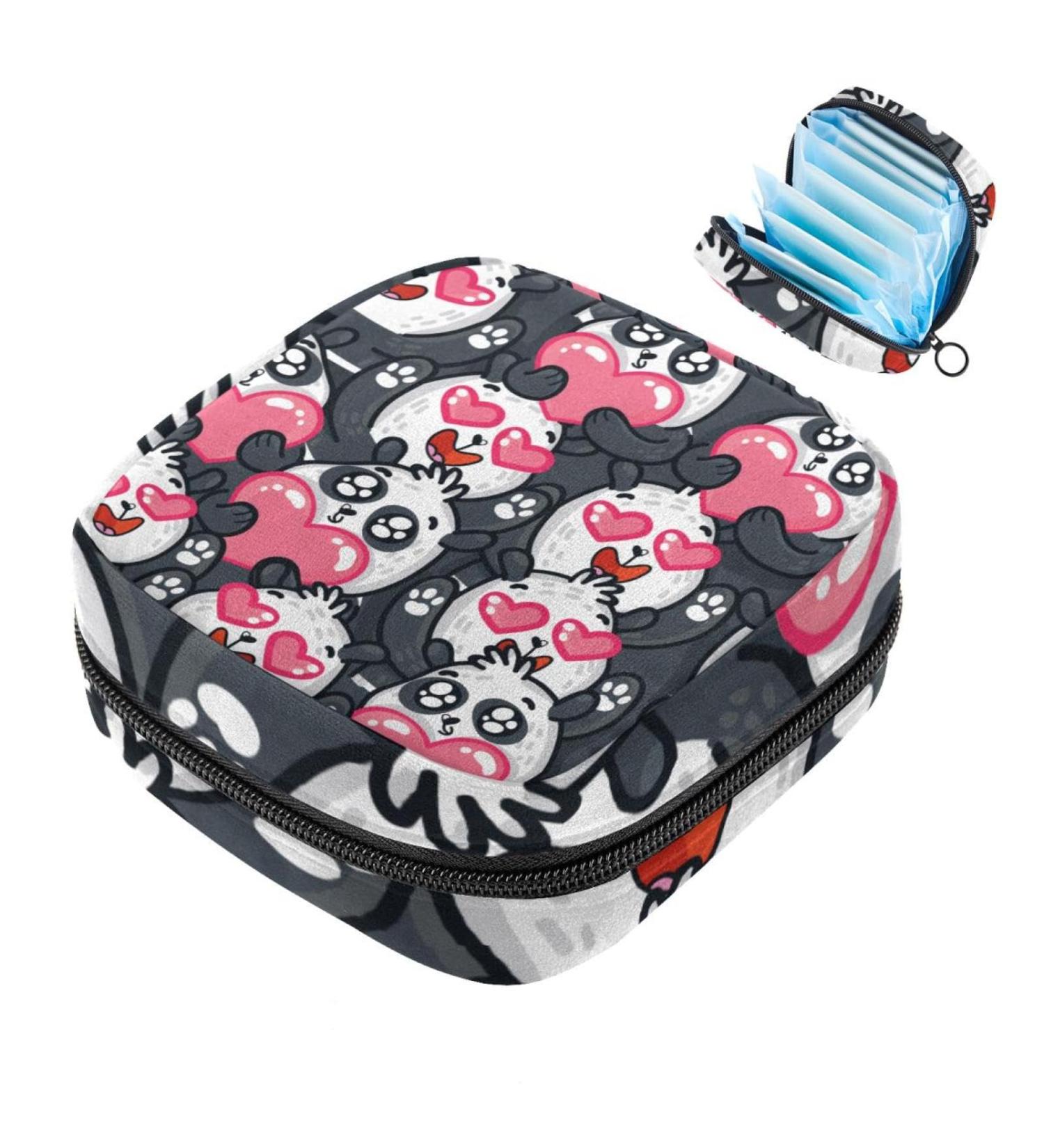 Portable Storage Bags for Women's Essentials - Cute Panda & Pink Heart Design - Tampons Bandages & More | Multicolored Organizers for School & Office - Buy Online on GoSupps.com