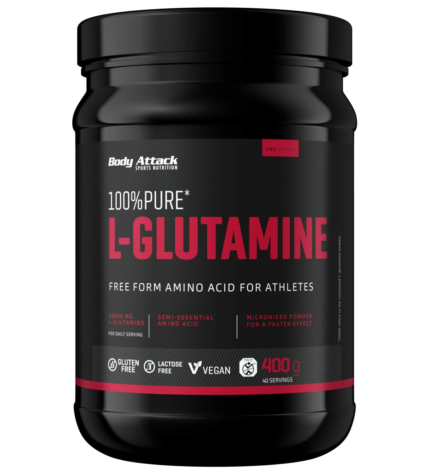 Body Attack 100% Pure L-Glutamine - 2x400g - Vegan Gluten-Free Micronized Powder - High Dose Laboratory-Checked Made in Germany - Buy Online on GoSupps.com