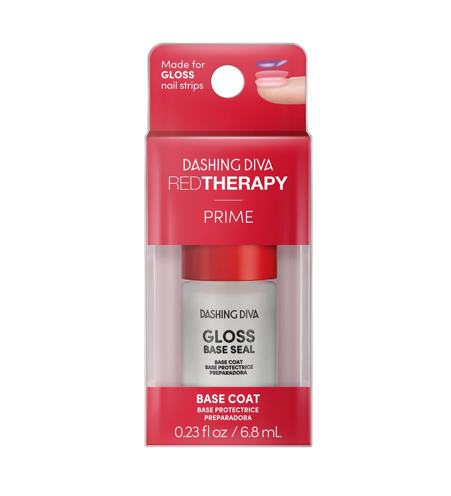 Dashing Diva Red Therapy Gloss Base Seal - Protective Base Coat for Gel Nail Strips - Hydrates, Nourishes, Protects Natural Nail - 0.23 Fl Oz