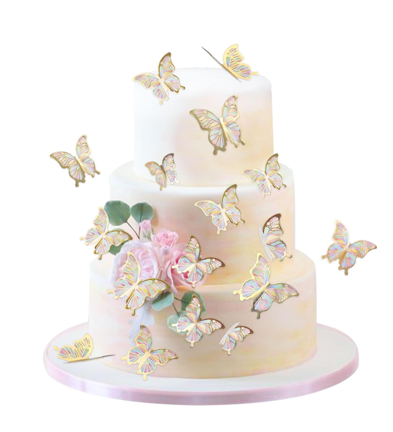 Blumomon 30pc 3D Butterfly Cake Toppers - Gold Rimmed Decorations for Weddings Baby Showers Birthdays & Parties - Buy Online on GoSupps.com