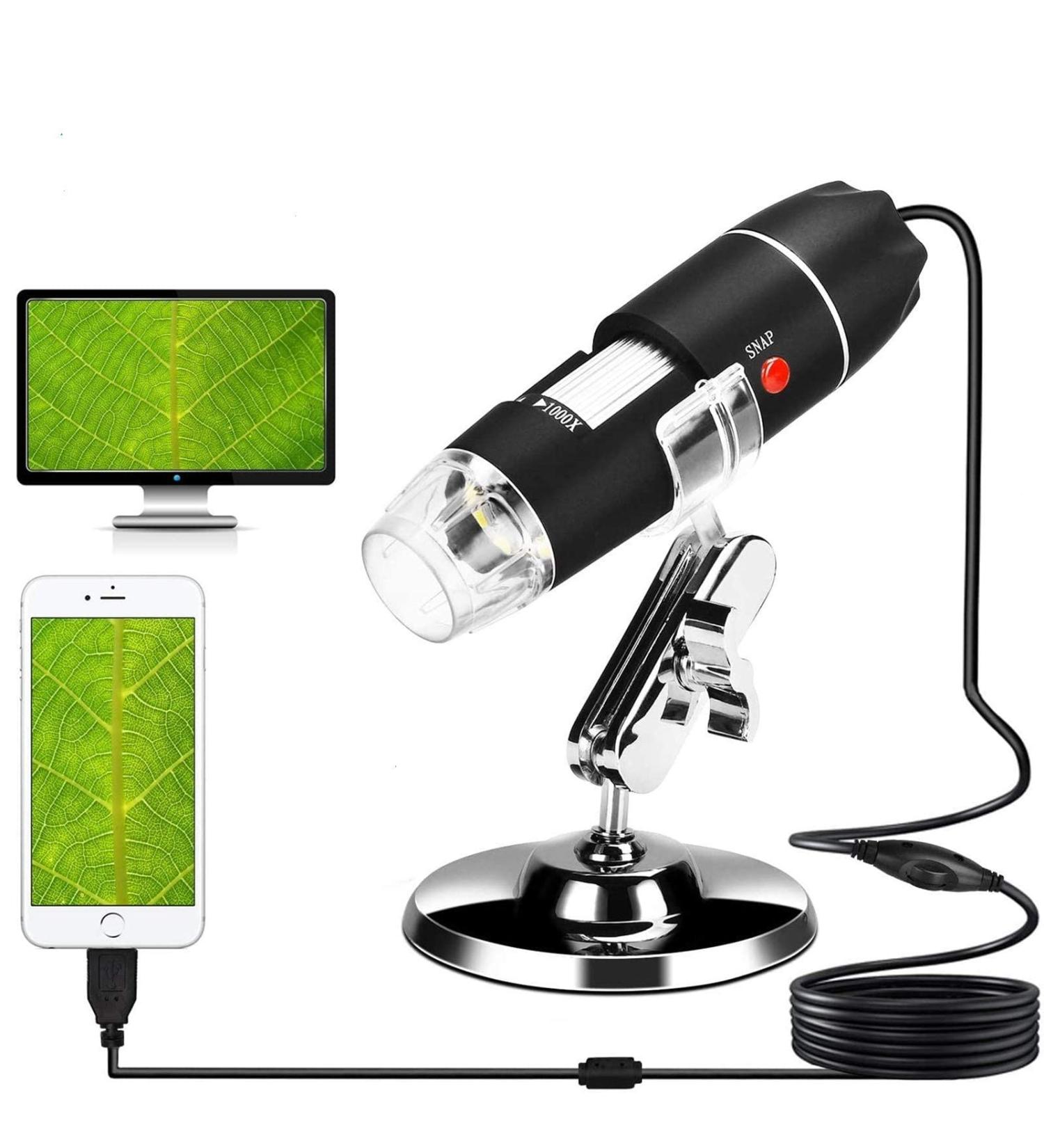USB Microscope 40X-1000X Digital 3-in-1 Camera with Metal Stand for Windows, Mac, Android & Linux - Black - Buy Online on GoSupps.com