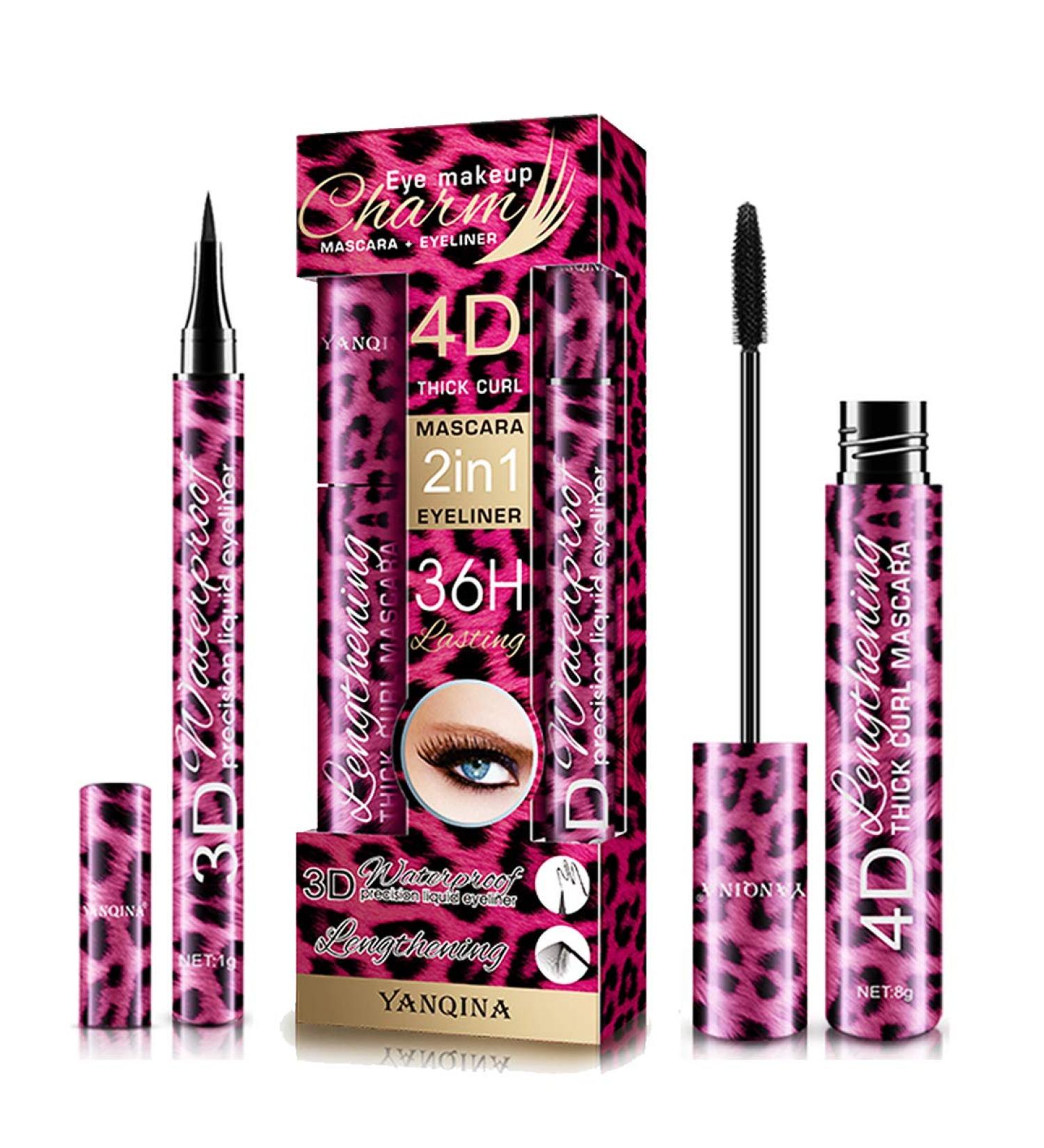 4D Silk Fiber Waterproof Mascara & Eyeliner Set - Long Lasting Black Mascara & Waterproof Eyeliner for Curly Lashes - Buy Online on GoSupps.com