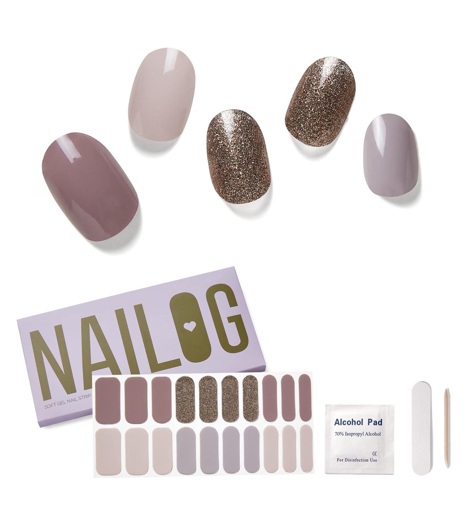 NAILOG Semi Cured Nail Strips - Long Lasting Gel Nail Stickers | Buy 3 Get 1 UV Lamp | Salon-Quality Extra-Long Wraps with Glossy Finish (20 Pieces) - Buy Online on GoSupps.com